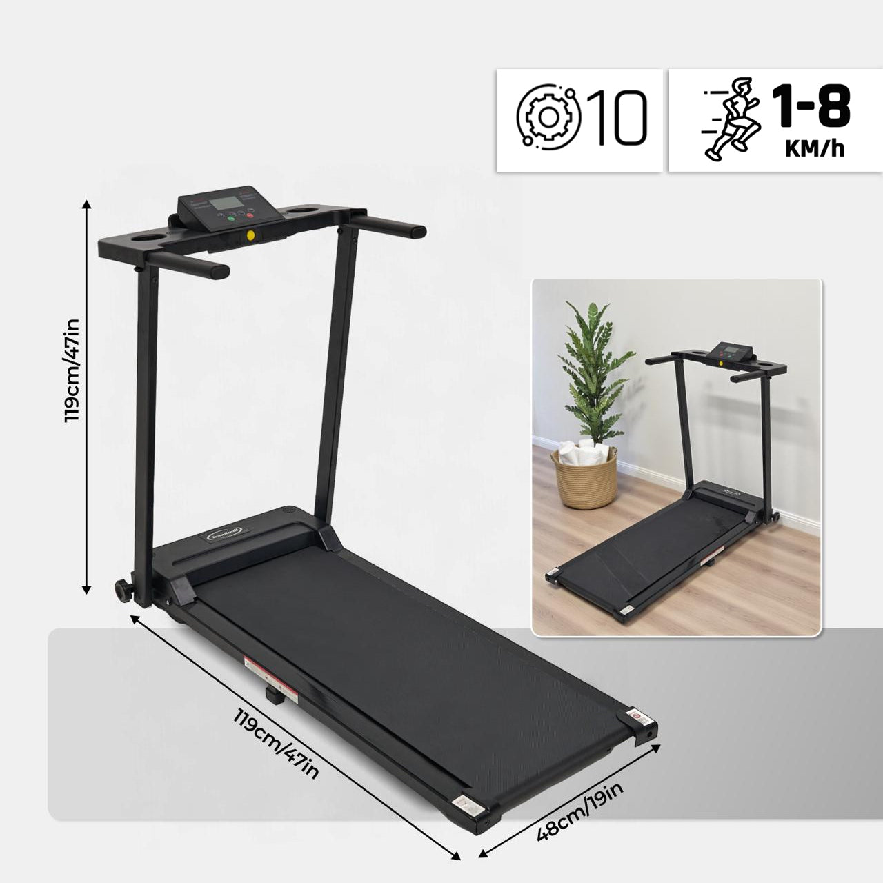 ELECTRIC TREADMILL FOLDING 12 PROGRAMS HOME TRAINING RUNNING UP TO 8KM/H Kind electric