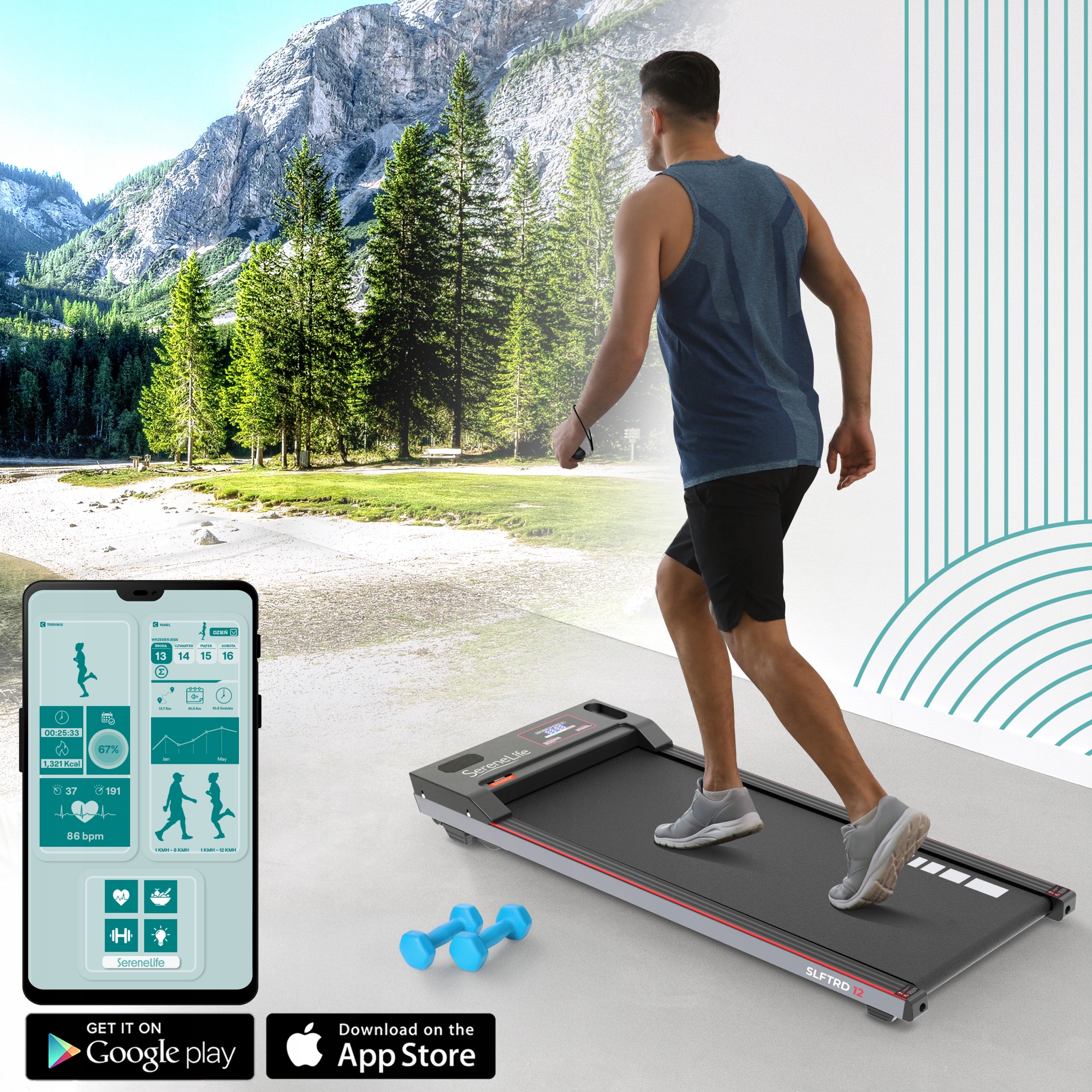 ELECTRIC TREADMILL FOLDING FOR WALKING PAD SERENELIFE Maximum user weight 120 kg