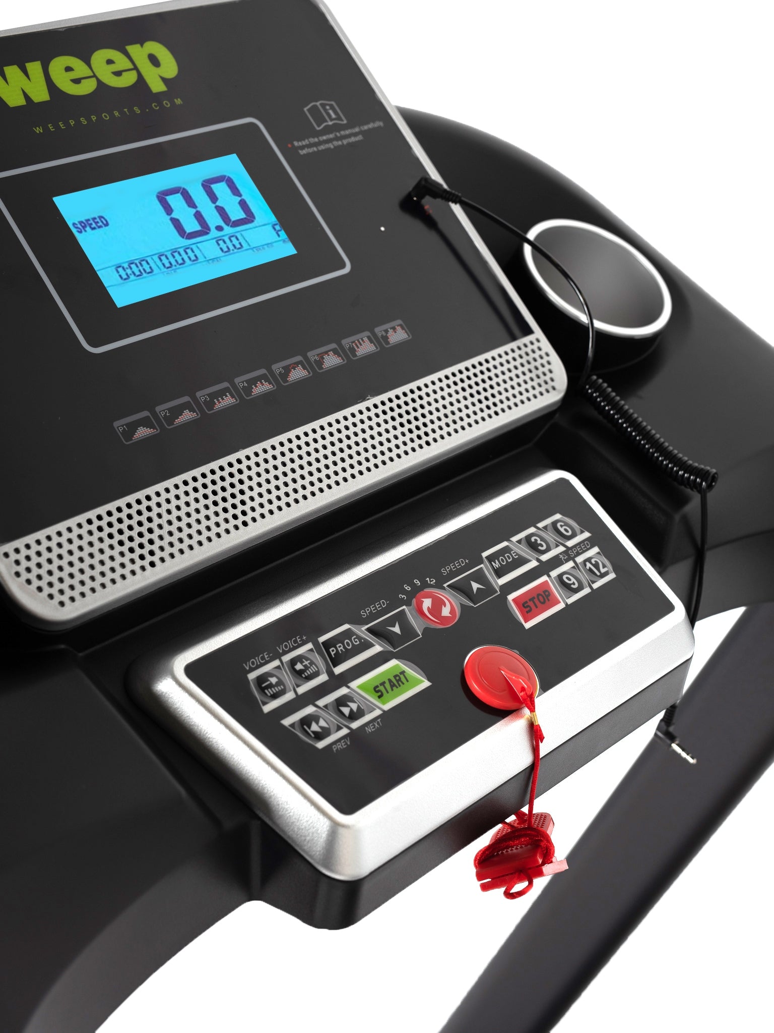ELECTRIC TREADMILL FOLDING WEEP MOVE STRONG 3 DEGREES INCLINE. 16km/h 120kg Measurements training duration distance number of steps speed pulse burned calories fat