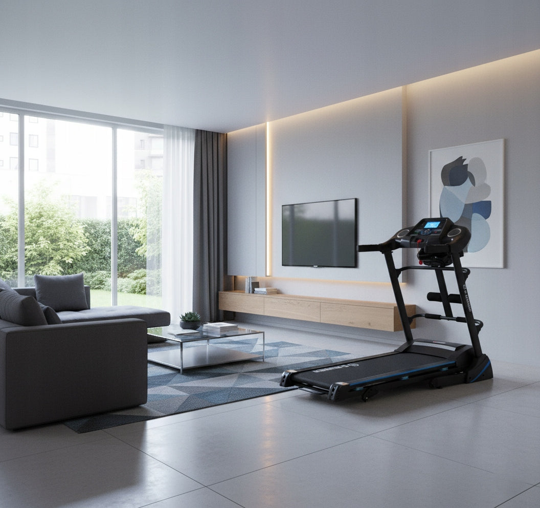 ELECTRIC TREADMILL G-RUNNER 420 DUMBBELL MASSAGER USB SHOCK ABSORPTION SPEAKERS Measurements training duration distance speed pulse burned calories