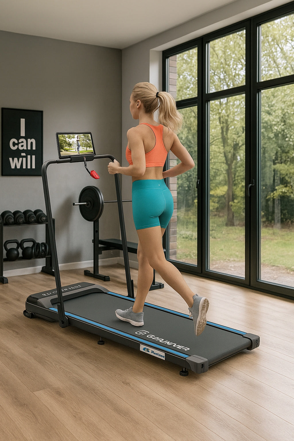 ELECTRIC TREADMILL G-RUNNER 460 FOLDING UNDER BED WALKINGPAD -2w1 12km/h Additional features safety key transport wheels place for mobile phone/tablet foldable display