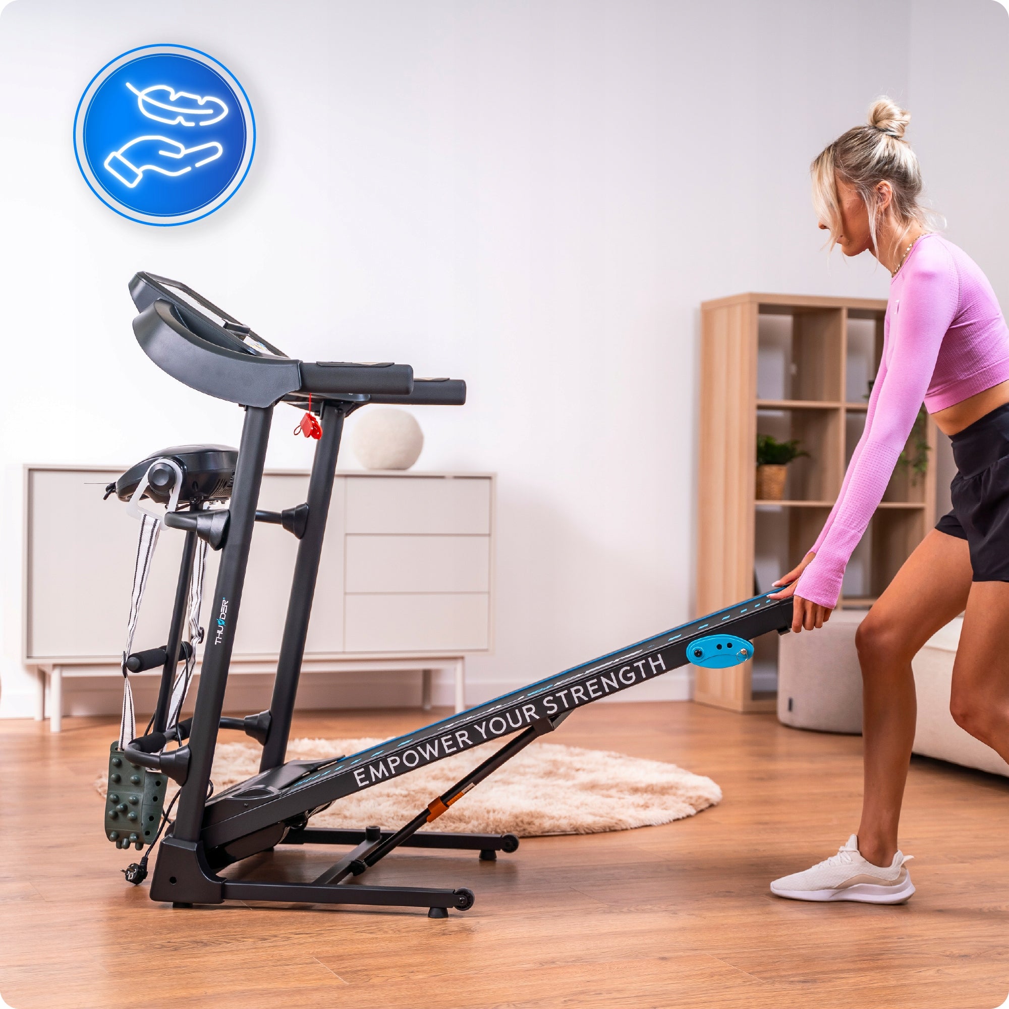 ELECTRIC TREADMILL G8000-D MASSAGER ANGLE OF INCLINATION FOLDING WITH SHOCK ABSORPTION Maximum user weight 110 kg