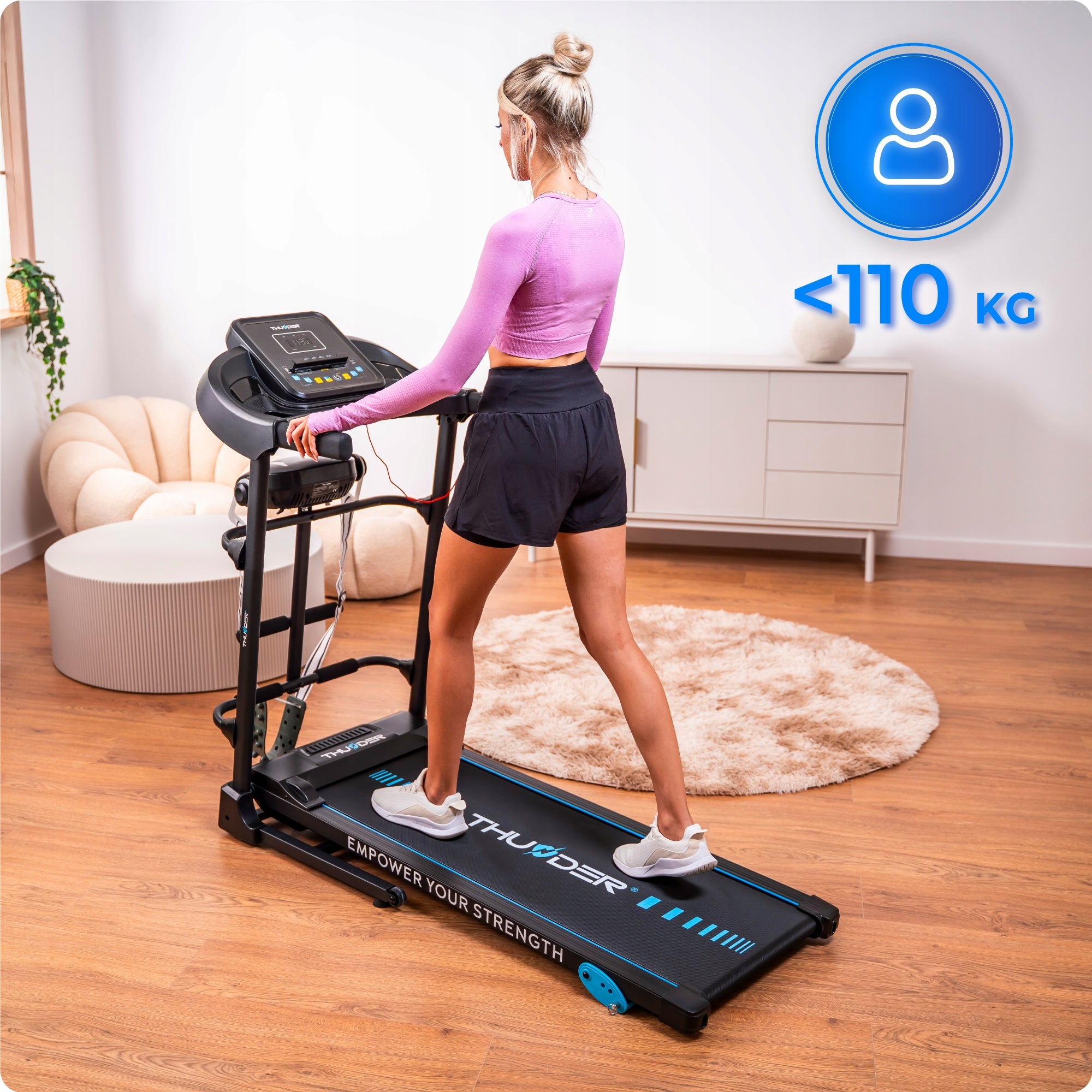 ELECTRIC TREADMILL G8000-D MASSAGER ANGLE OF INCLINATION FOLDING WITH SHOCK ABSORPTION Measurements training duration distance speed pulse burned calories