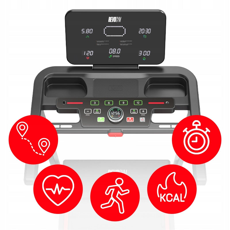 ELECTRIC TREADMILL HOME TRAINING FOLDING RUN 16 KM/H 140 KG BLUETOOTH Measurements training duration distance speed pulse burned calories