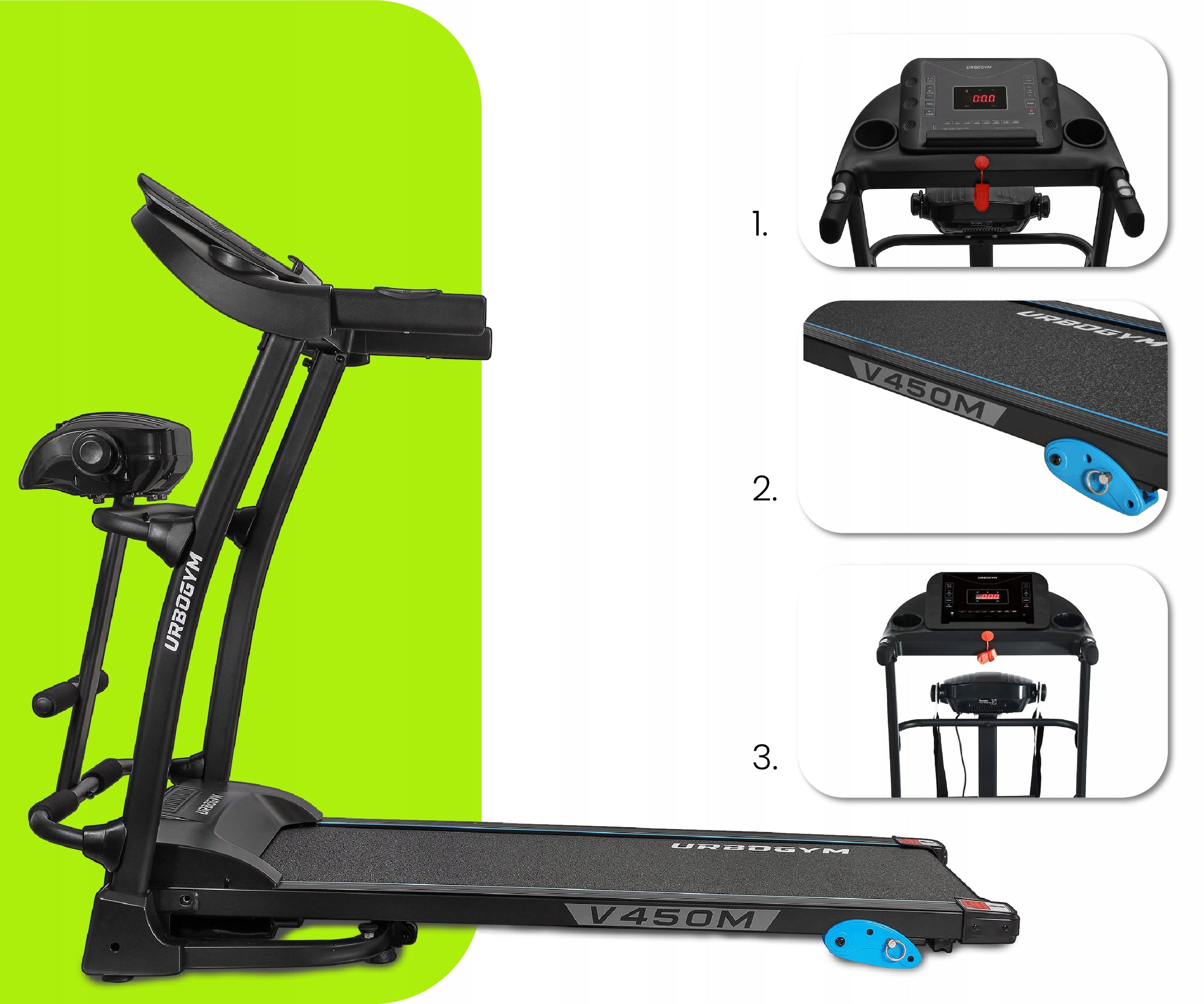 ELECTRIC TREADMILL V450M MASSAGER ANGLE OF INCLINATION FOLDING WITH SHOCK ABSORPTION Manufacturer code V450M