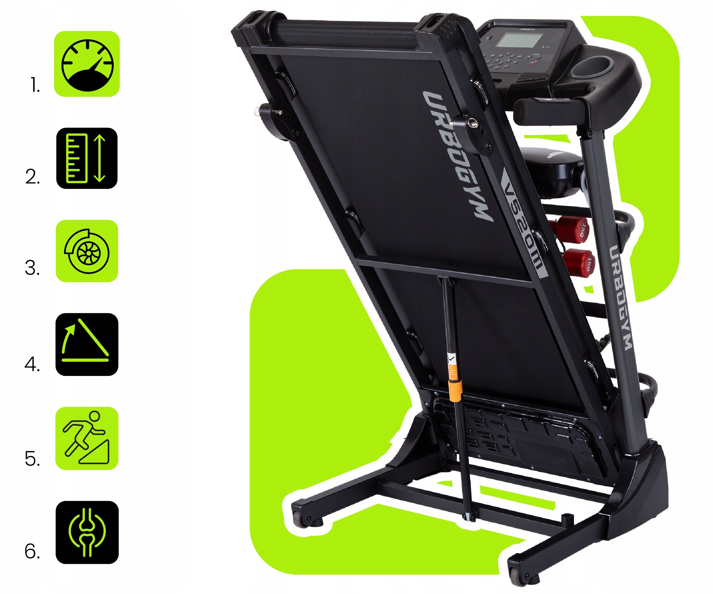 ELECTRIC TREADMILL V520M MASSAGER SHOCK ABSORPTION TILT ADJUSTMENT STRONG Maximum user weight 130 kg