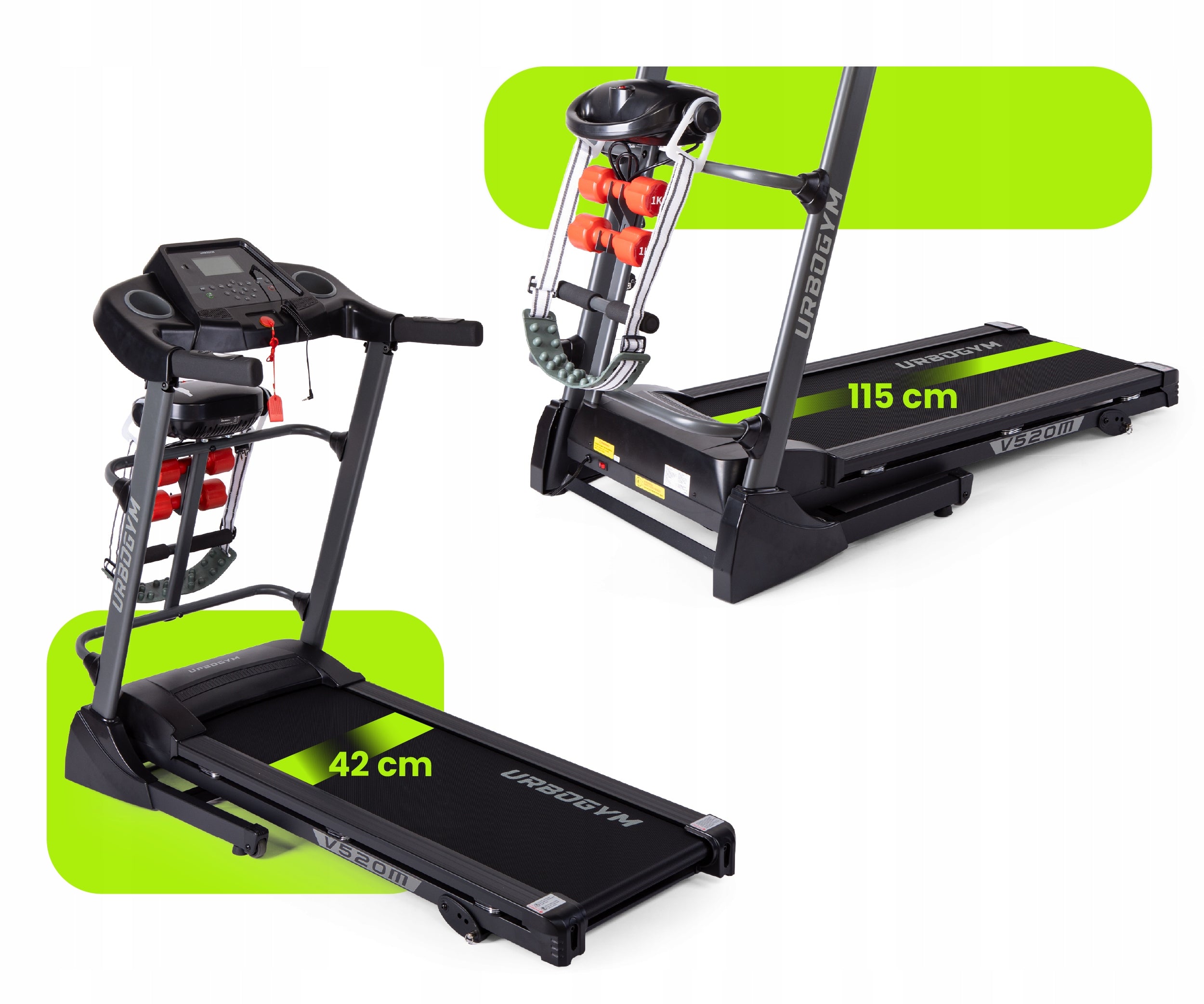 ELECTRIC TREADMILL V520M MASSAGER SHOCK ABSORPTION TILT ADJUSTMENT STRONG Measurements training duration distance speed pulse burned calories