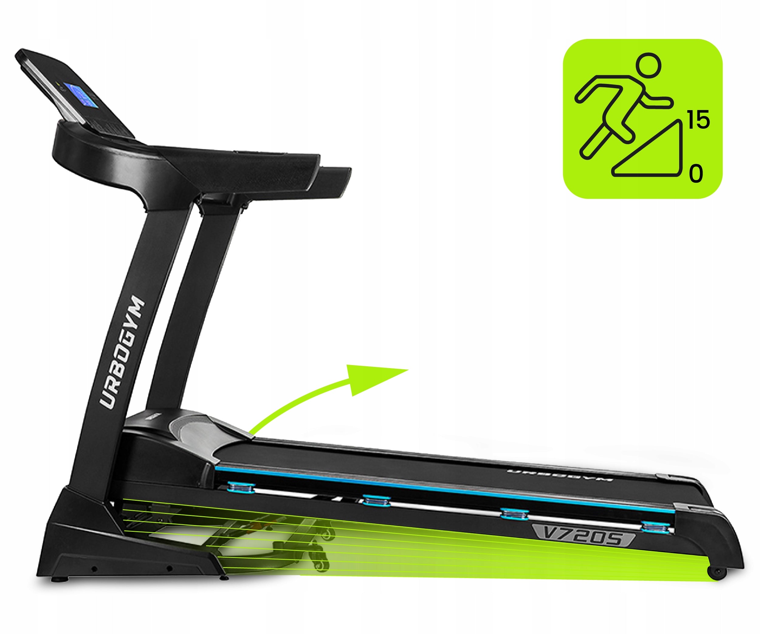 ELECTRIC TREADMILL V720S 20KM/H AUTO ANGLE 15 LEVELS FOLDING STRONG Maximum user weight 150 kg