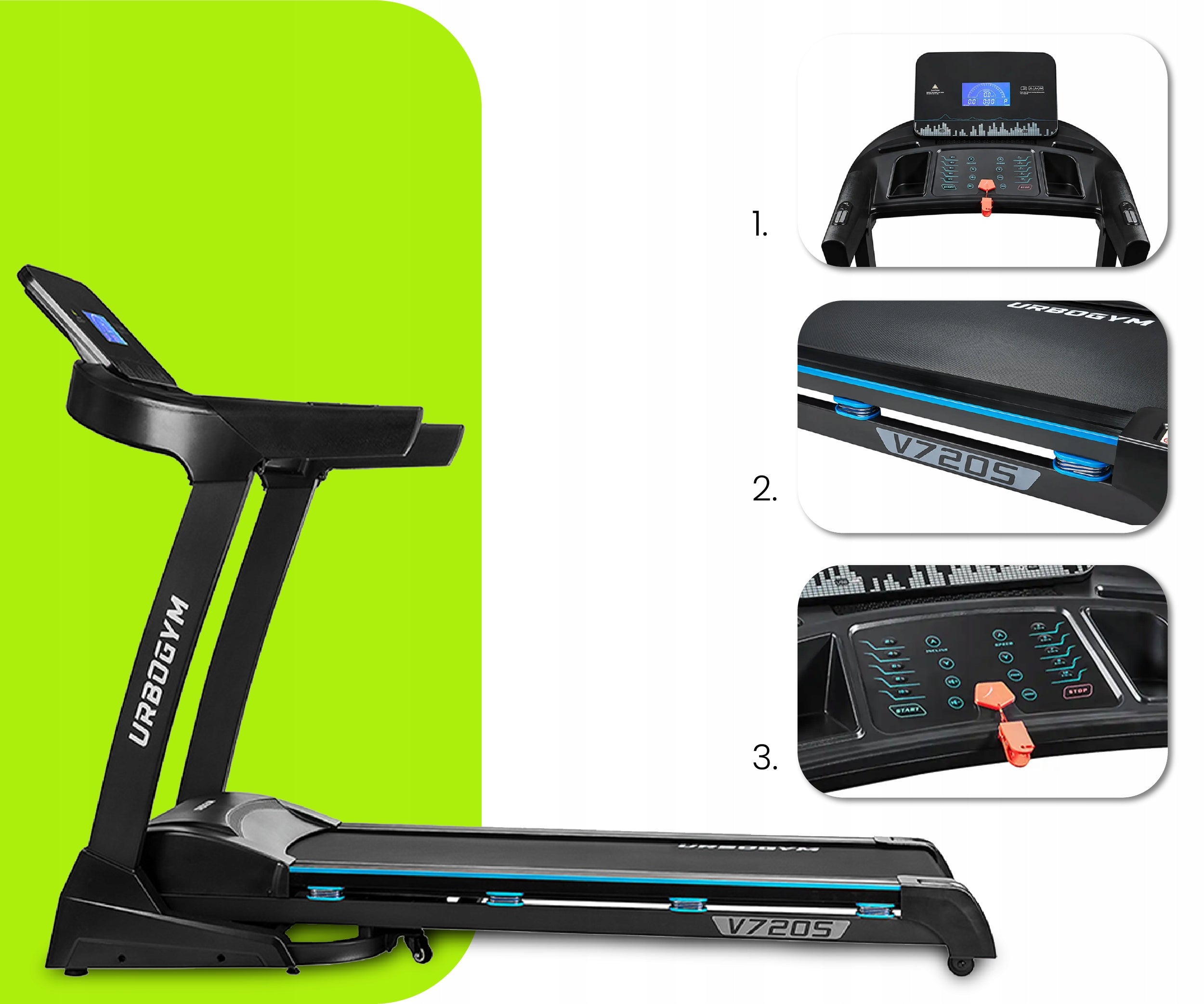 ELECTRIC TREADMILL V720S 20KM/H AUTO ANGLE 15 LEVELS FOLDING STRONG Packaging status original