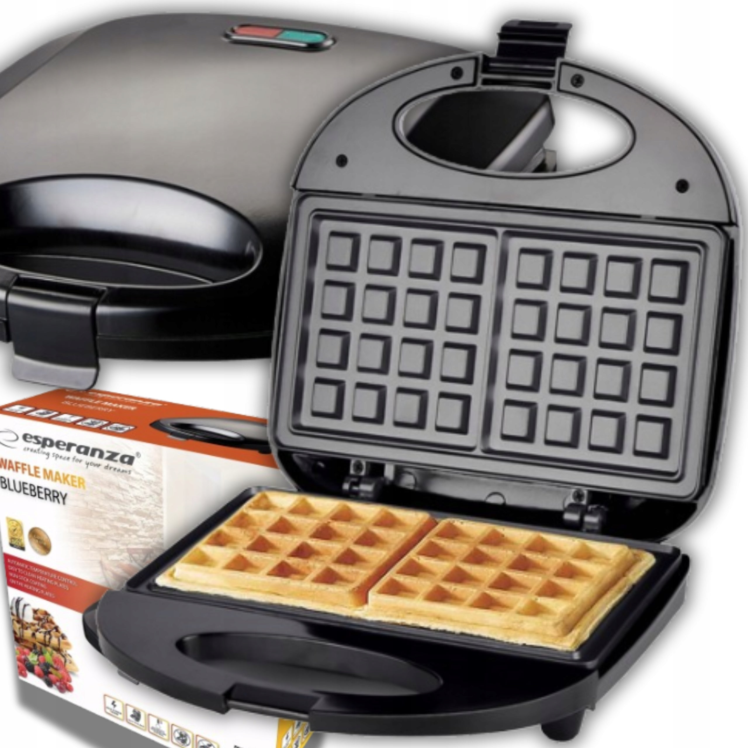 ELECTRIC WAFFLE MAKER TOASTER 1000W 2 LARGE CRUNCHY WAFFLES Packaging status original