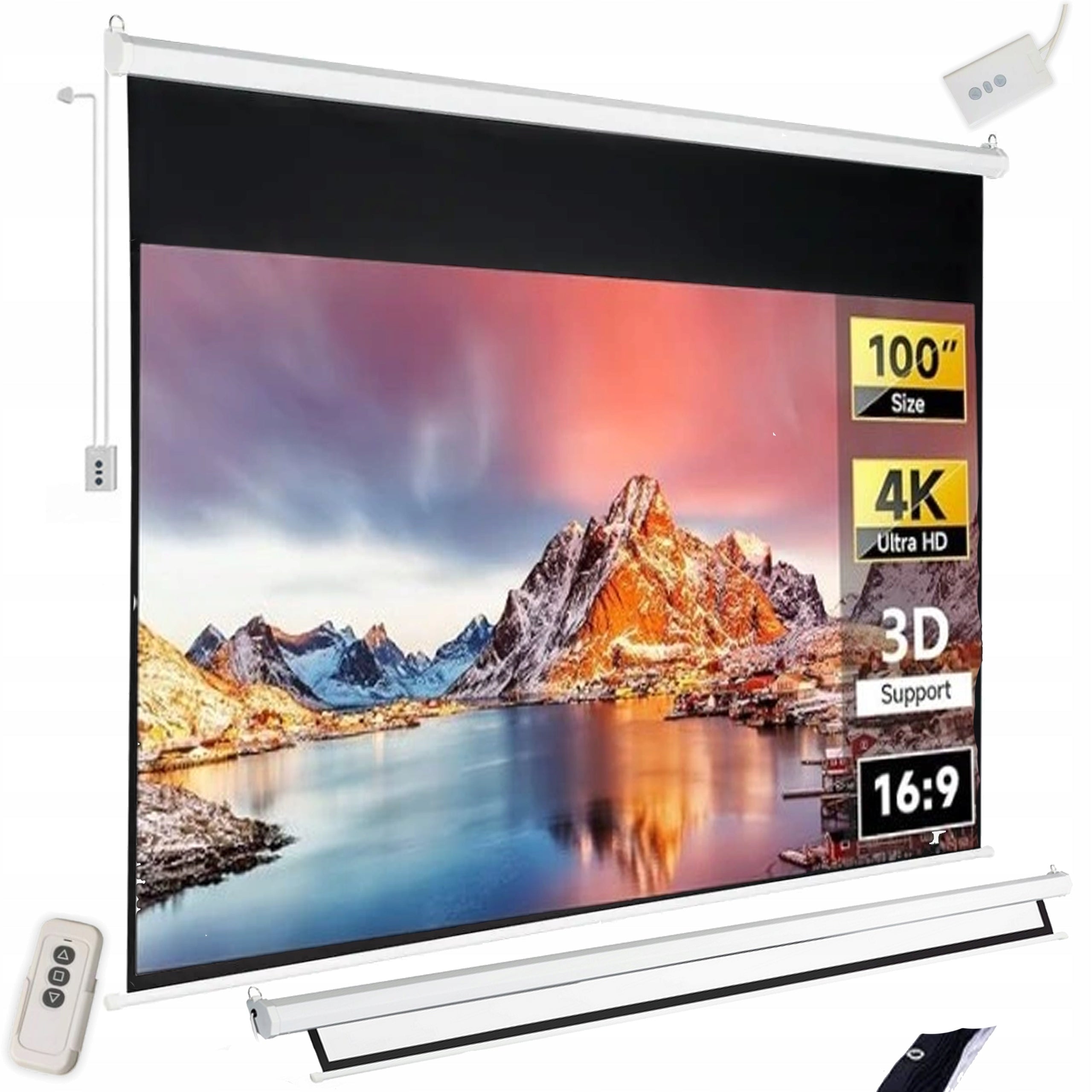 ELECTRIC WALL PROJECTION SCREEN 221x155 cm 100" INCHES FULL HD 4K REMOTE CONTROL