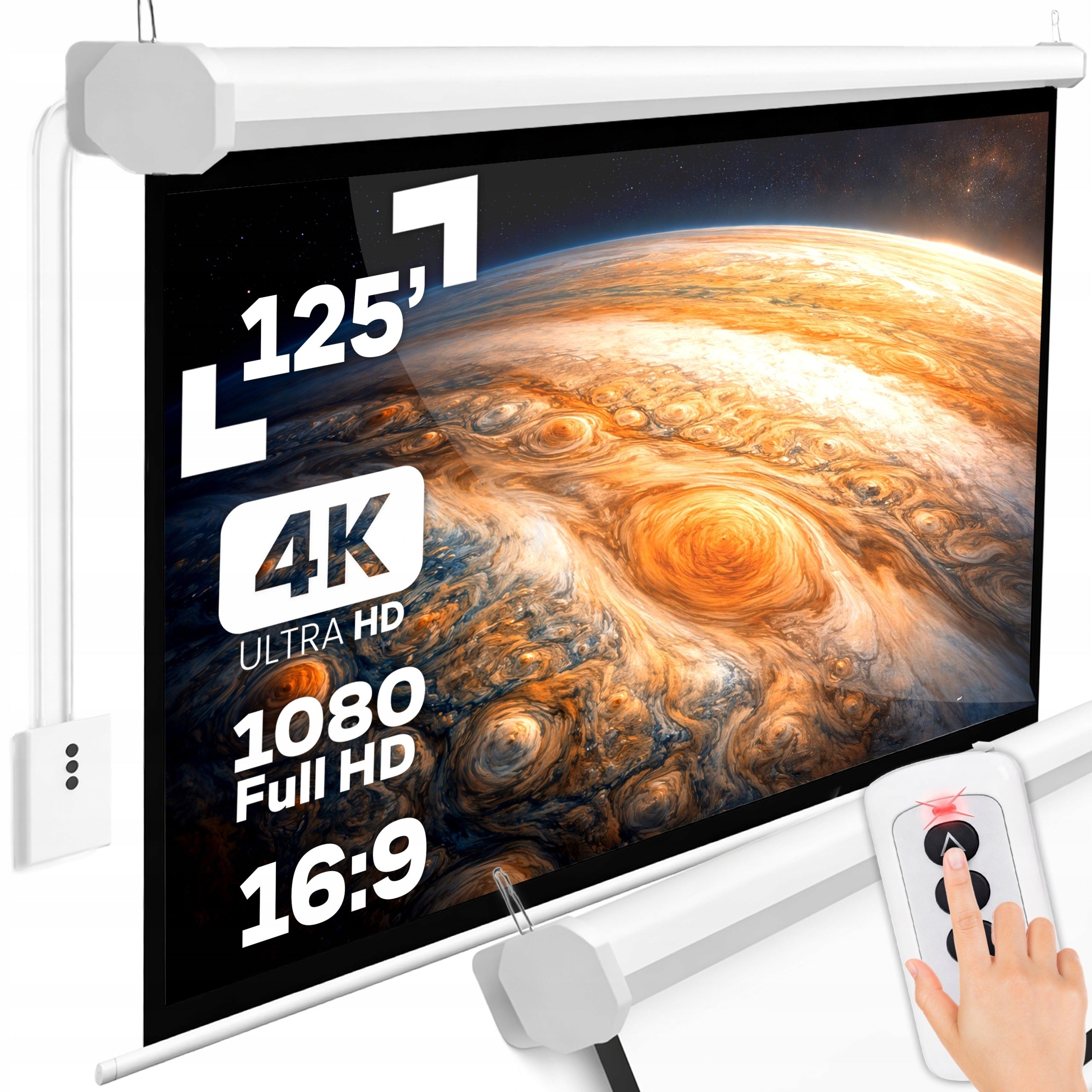 ELECTRIC WALL PROJECTION SCREEN 265x179 CM 125" LARGE FULL HD + REMOTE CONTROL