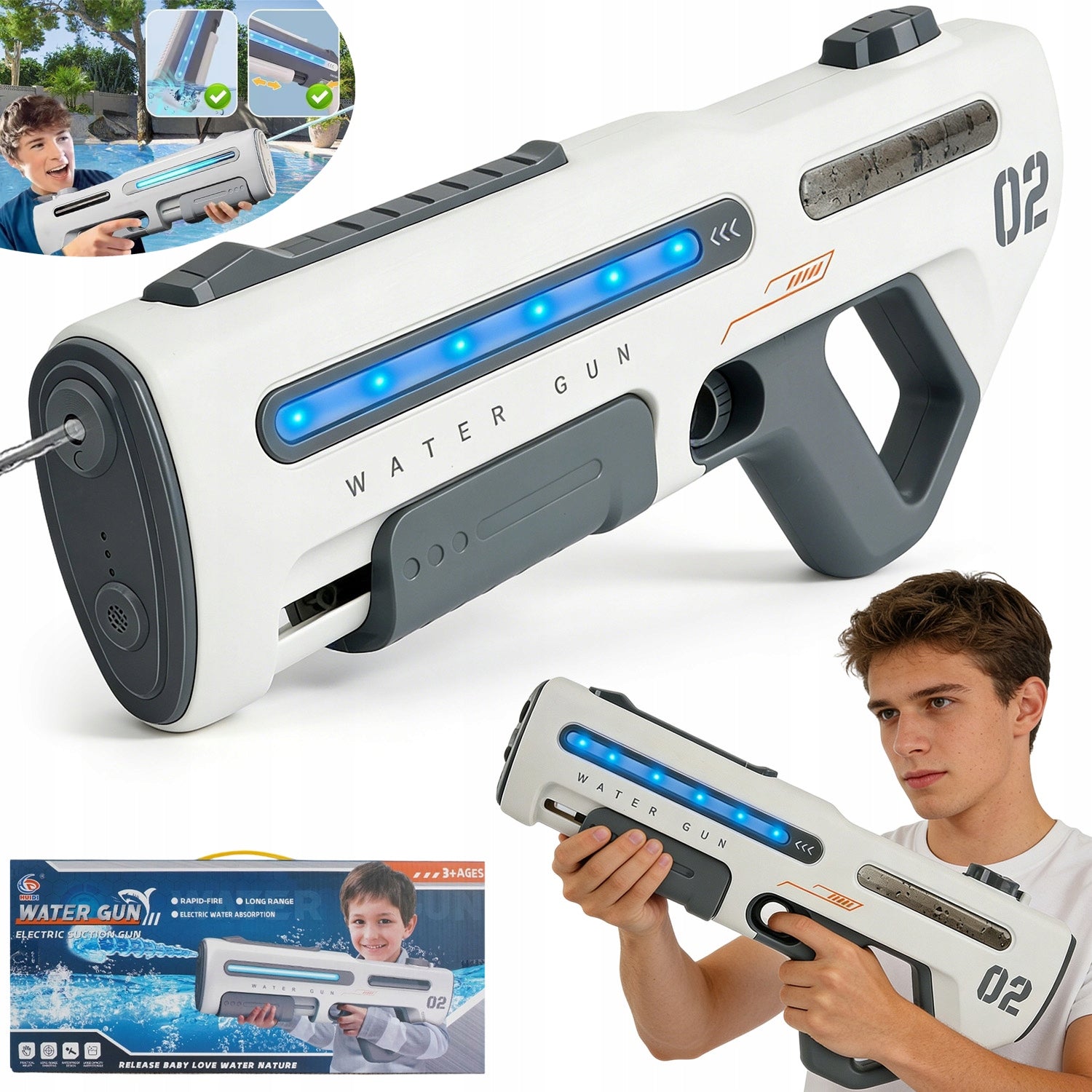 ELECTRIC WATER GUN AUTOMATIC CONTINUOUS STREAM LIGHT EFFECTS