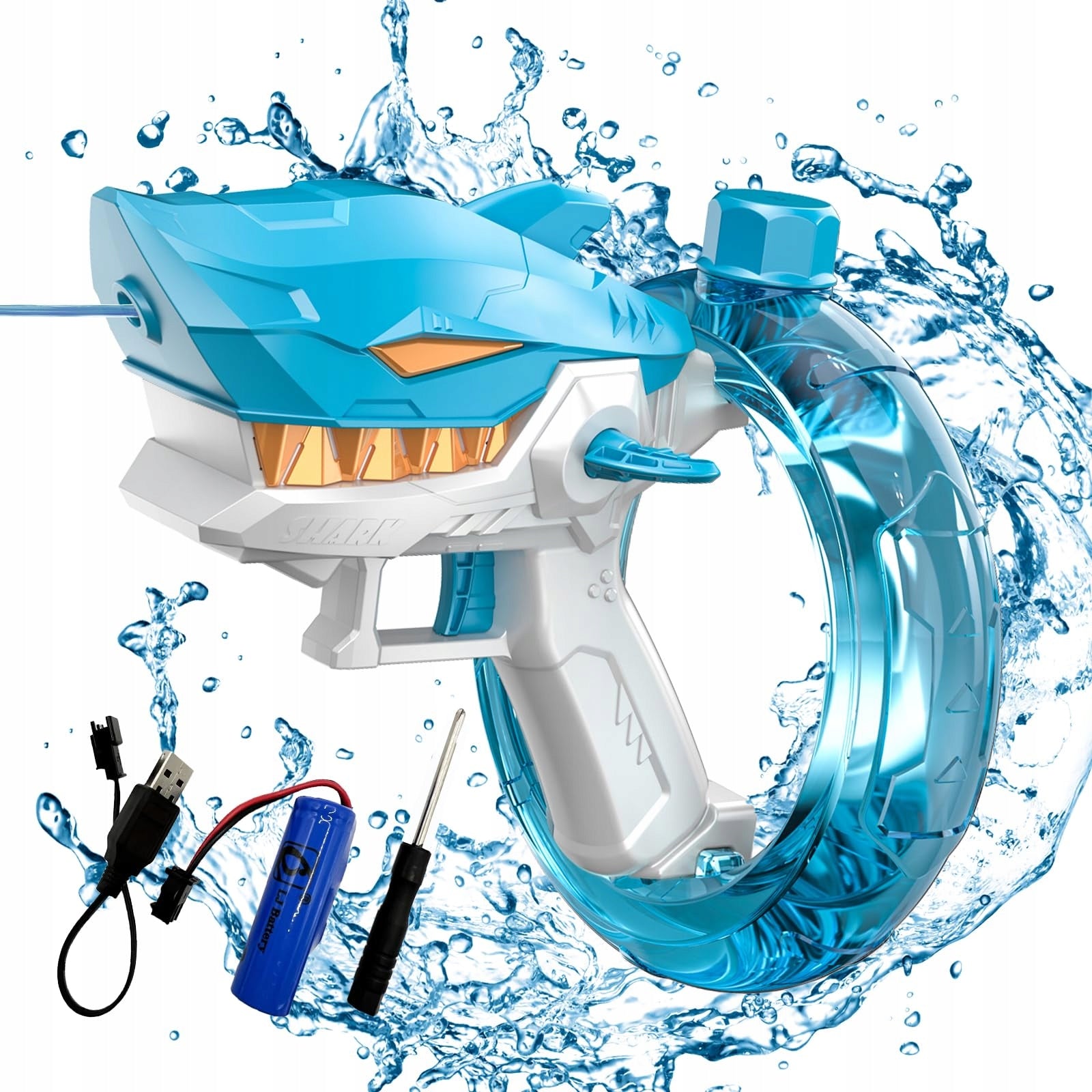ELECTRIC WATER GUN SHARK BLUE TANK GIFT
