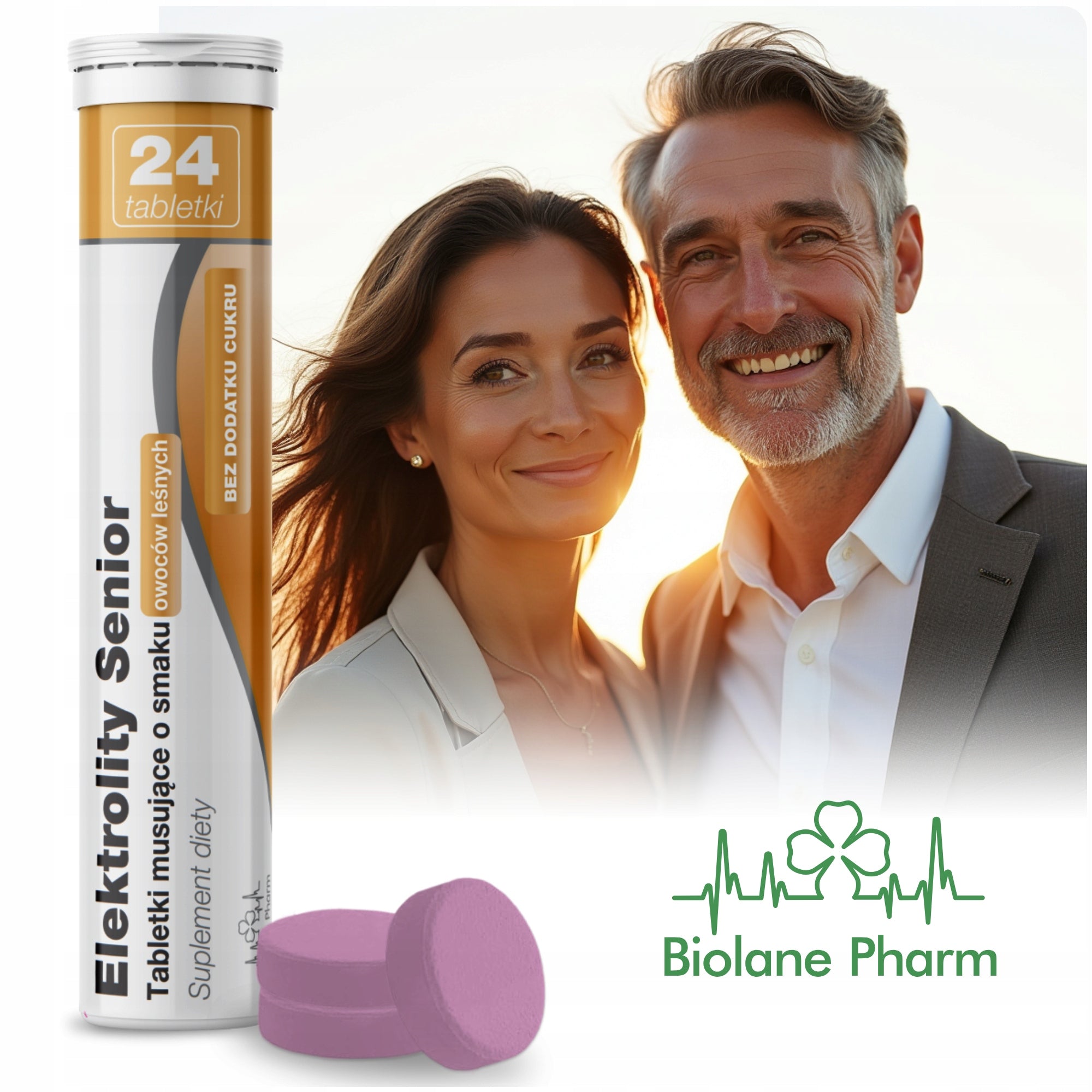 ELECTROLYTES SENIOR WITHOUT SUGAR 24 effervescent tablets Sodium Potassium Magnesium Vitamins Manufacturer code ELEKTROLITY SENIOR 24 tabletki musujące