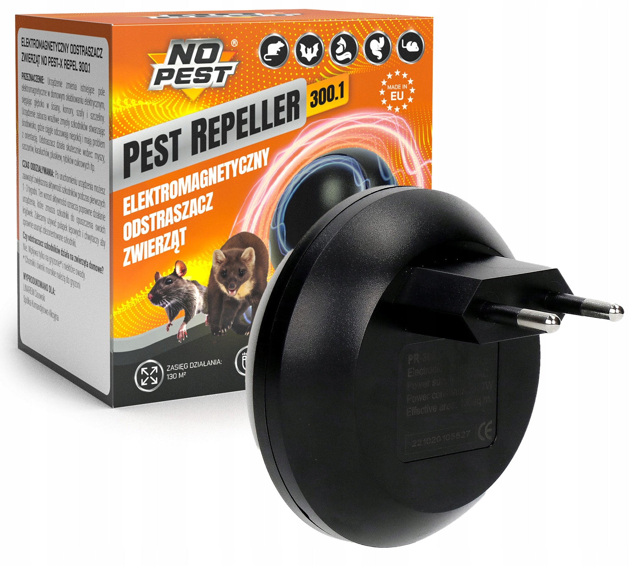 ELECTROMAGNETIC MOUSE RAT REPELLENT KUN NO PEST INNOVATIVE 130M2 Manufacturer code Odstraszacz na myszy, szczury, krety, kuny