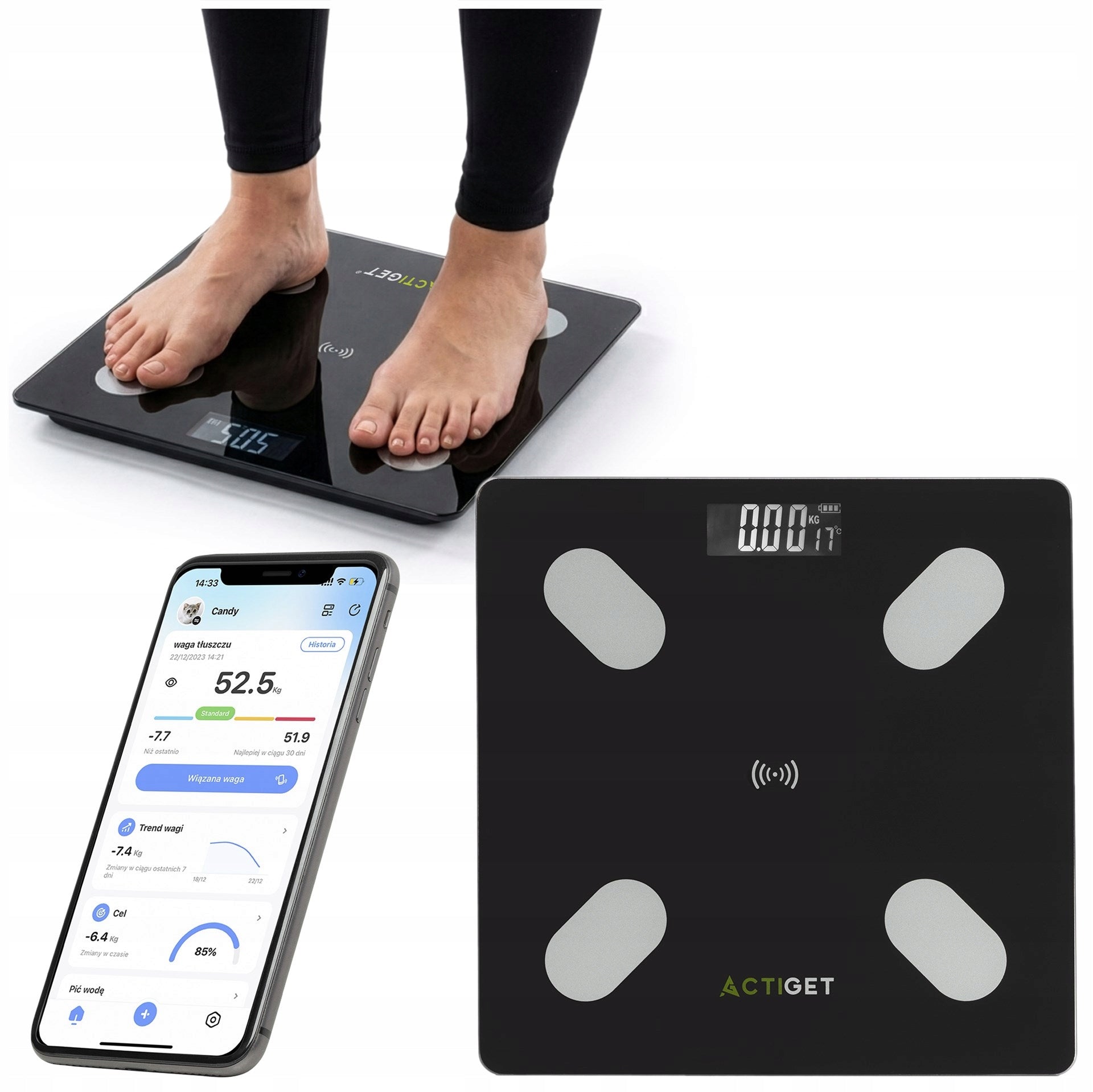 ELECTRONIC BATHROOM SCALE 180kg GLASS BLACK LCD SMART PRECISION