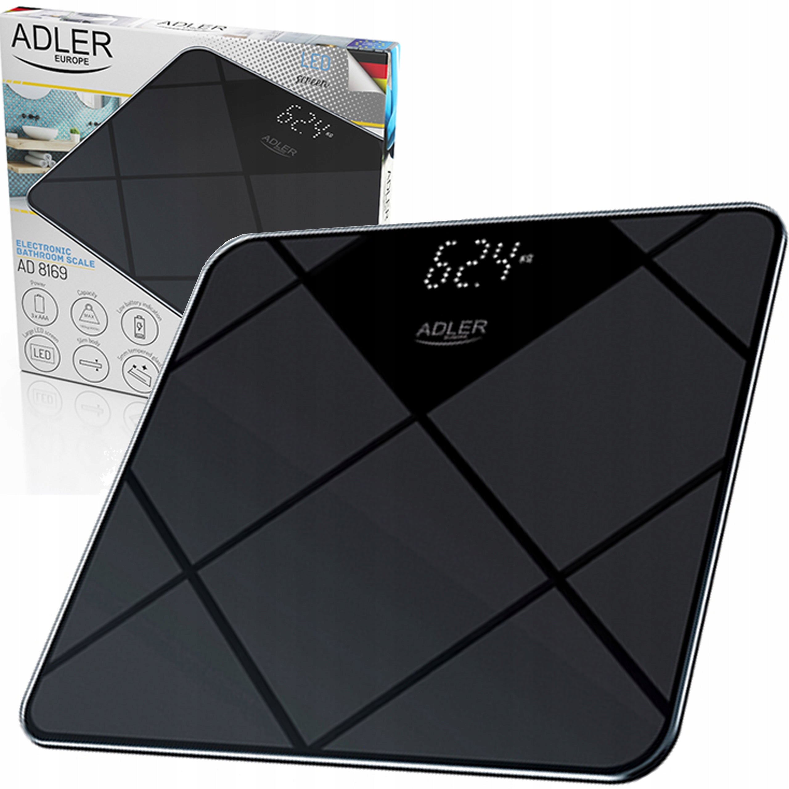 ELECTRONIC BATHROOM SCALE GLASS LED 180kg