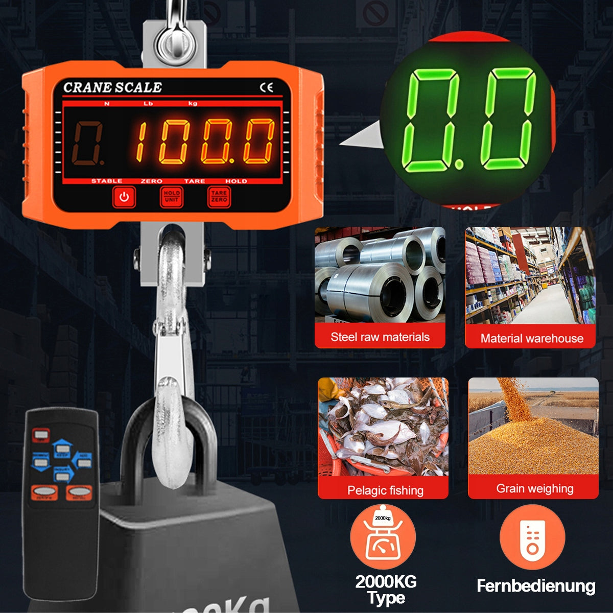 ELECTRONIC HANGING CRANE HOOK SCALE 2000KG SUSPENDED STORAGE 2T Manufacturer code 570354169