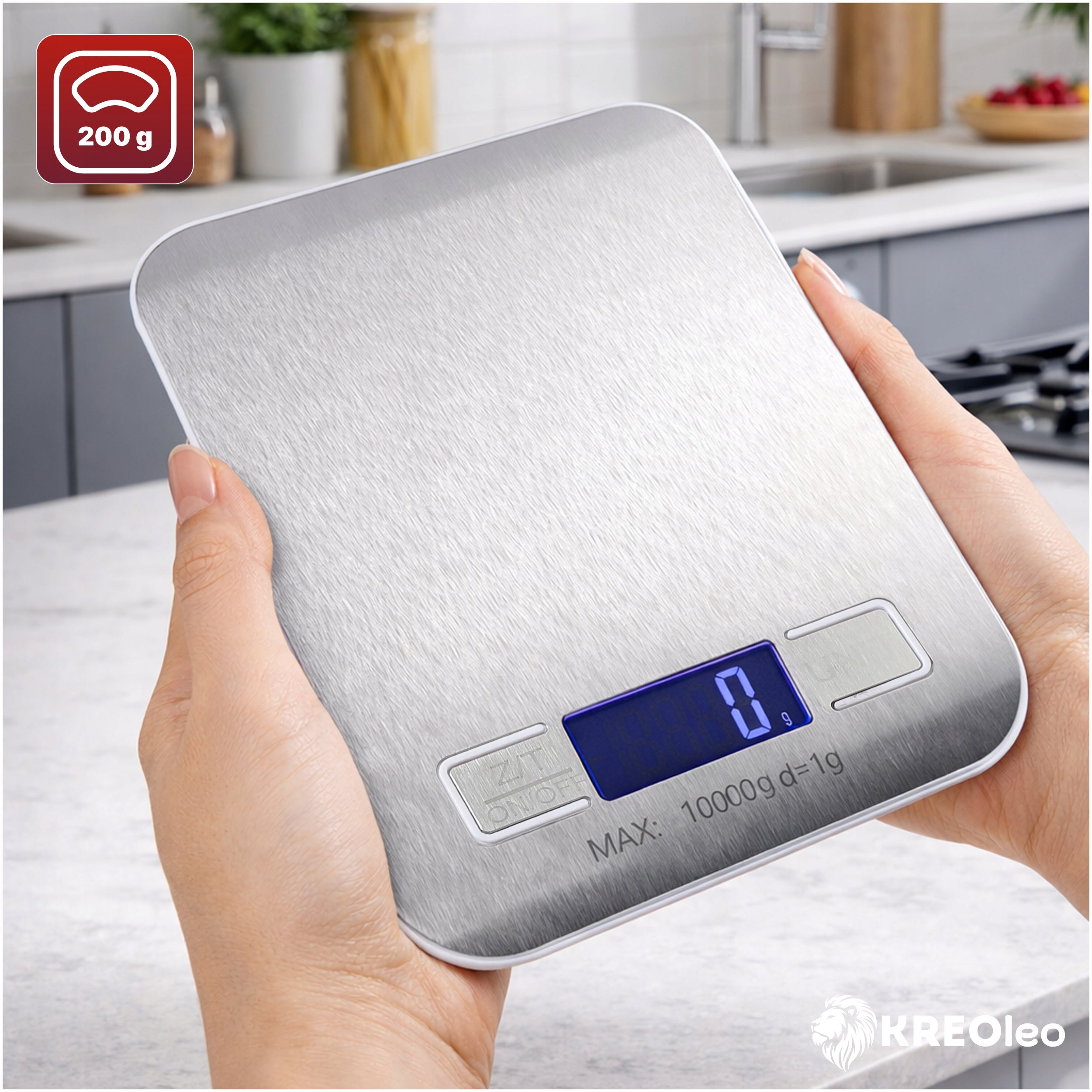 ELECTRONIC KITCHEN SCALE 10KG 1G PRECISION LCD TARA BATTERY OPERATED Dominant color silver/gray