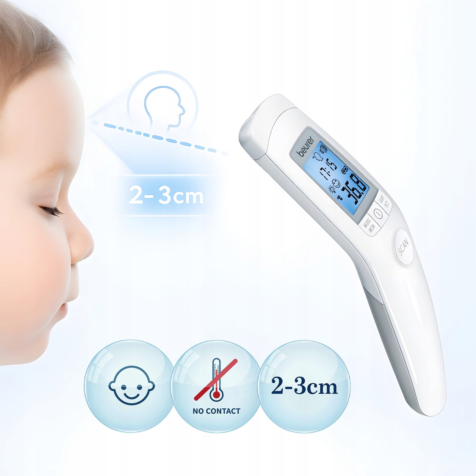 ELECTRONIC MEDICAL NON-CONTACT THERMOMETER BEURER FT90M INFRARED +ETUI Brand Beurer