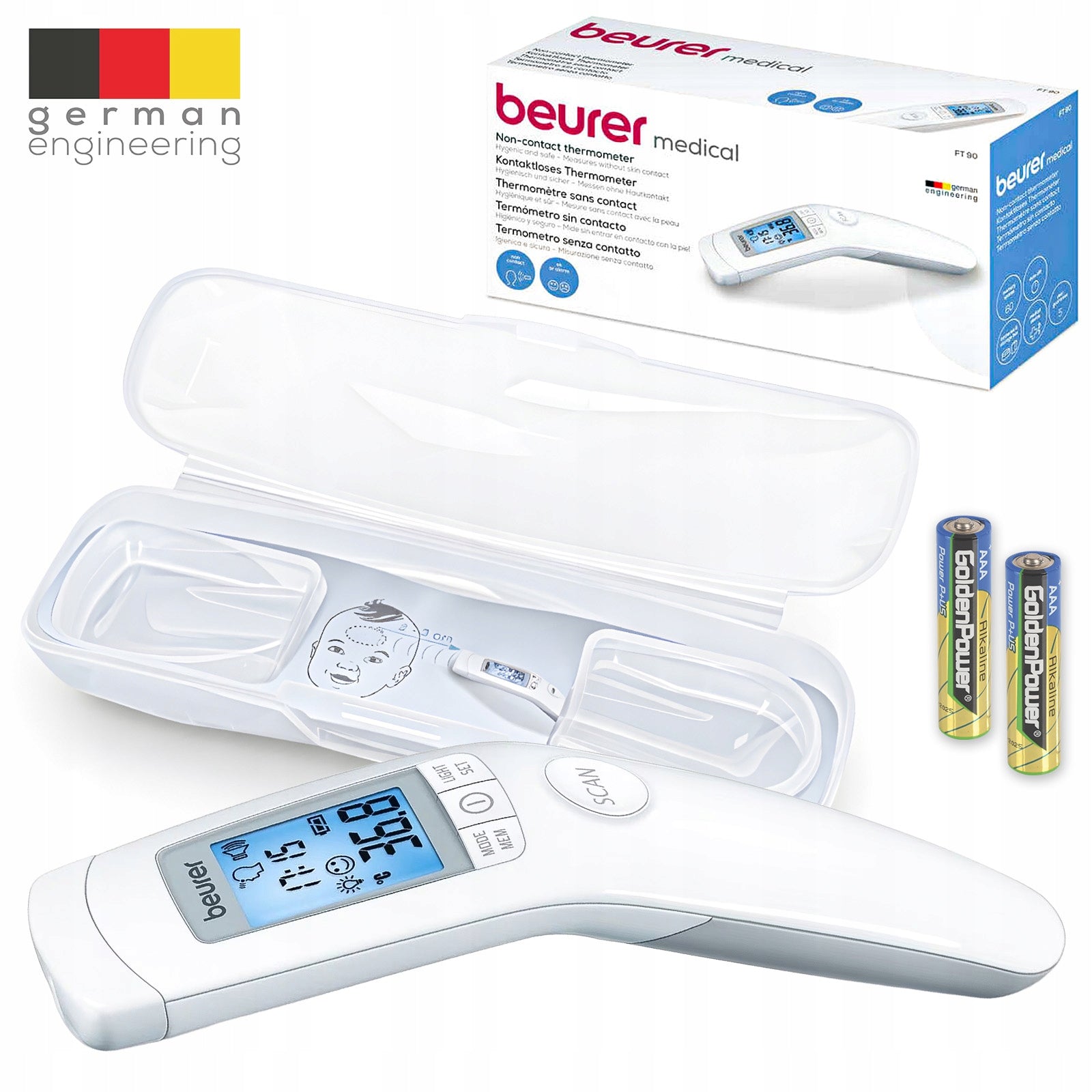 ELECTRONIC MEDICAL NON-CONTACT THERMOMETER BEURER FT90M INFRARED +ETUI Manufacturer code 795.30