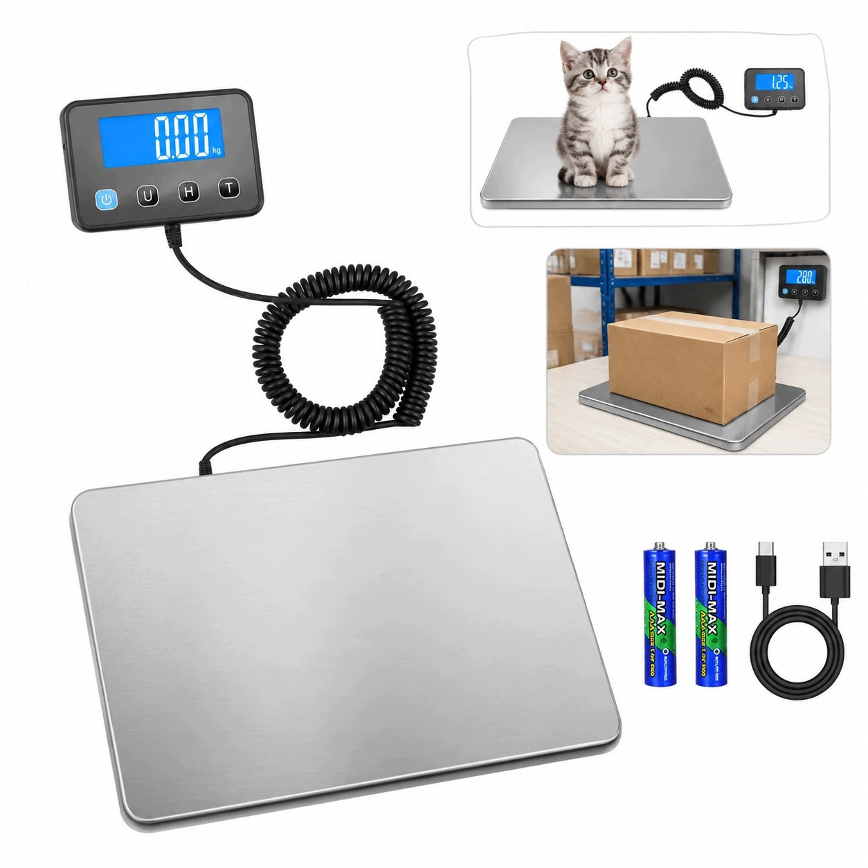 ELECTRONIC SCALE 200KG WITH HOLD/TARE BUTTONS, SILVER