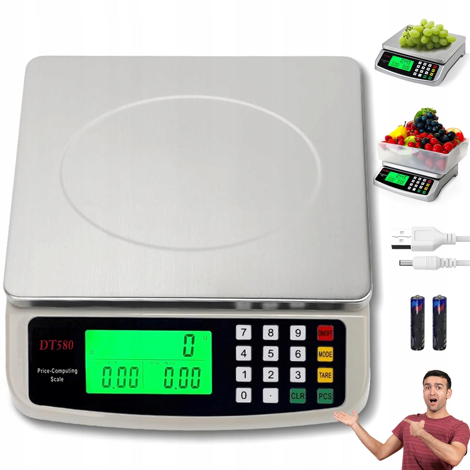 ELECTRONIC SCALE 30KG 1G STAINLESS STEEL WITH COUNTING PCS LCD USB