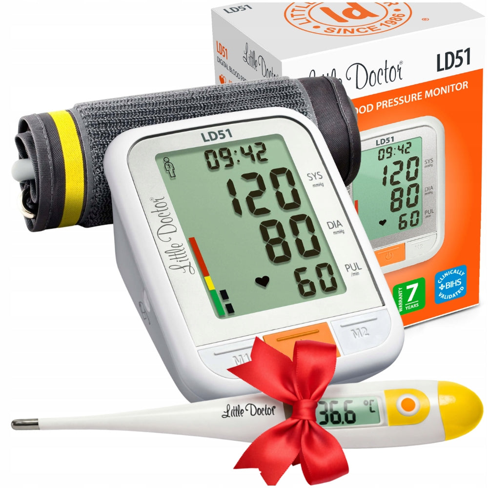 ELECTRONIC SHOULDER BLOOD PRESSURE MONITOR DETECTS ARRHYTHMIA WHO + THERMOMETER