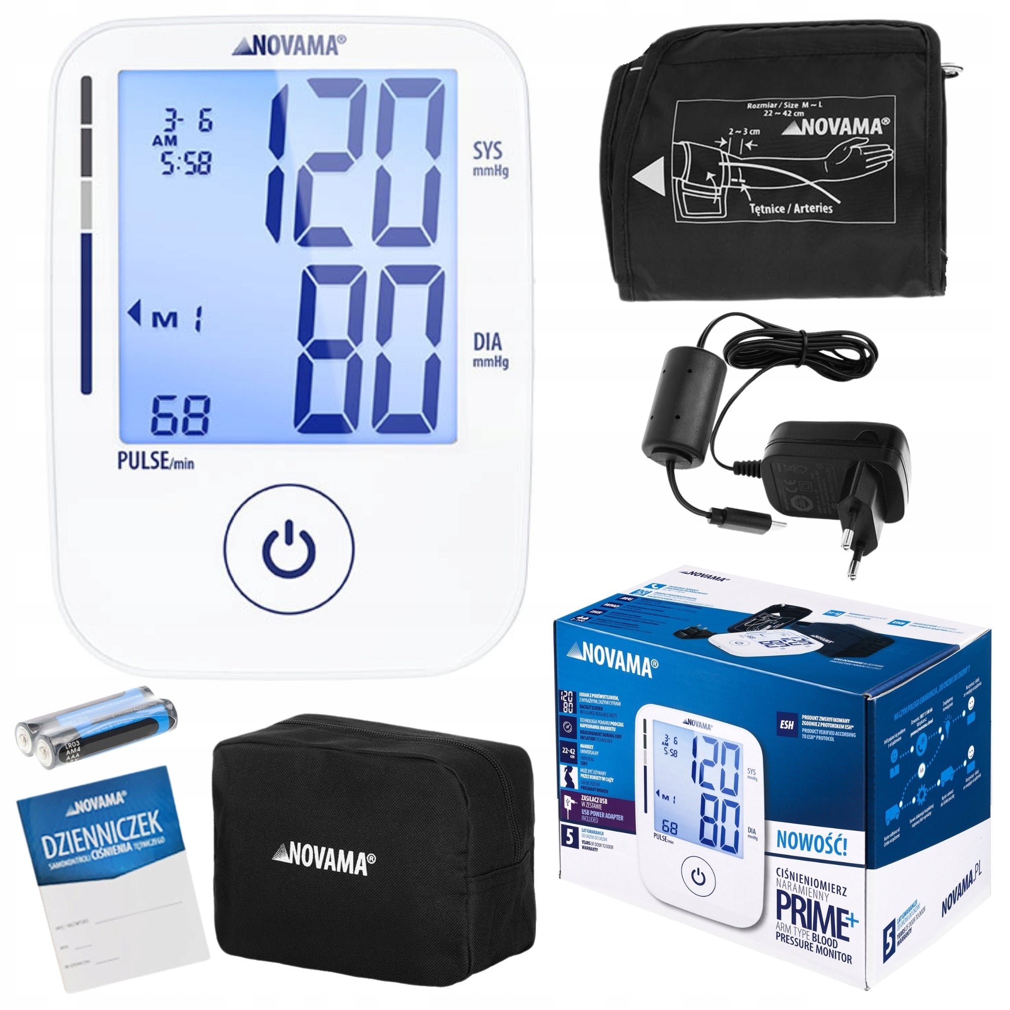 ELECTRONIC SHOULDER BLOOD PRESSURE MONITOR NOVAMA PRIME+ ESH ARRHYTHMIA POWER SUPPLY