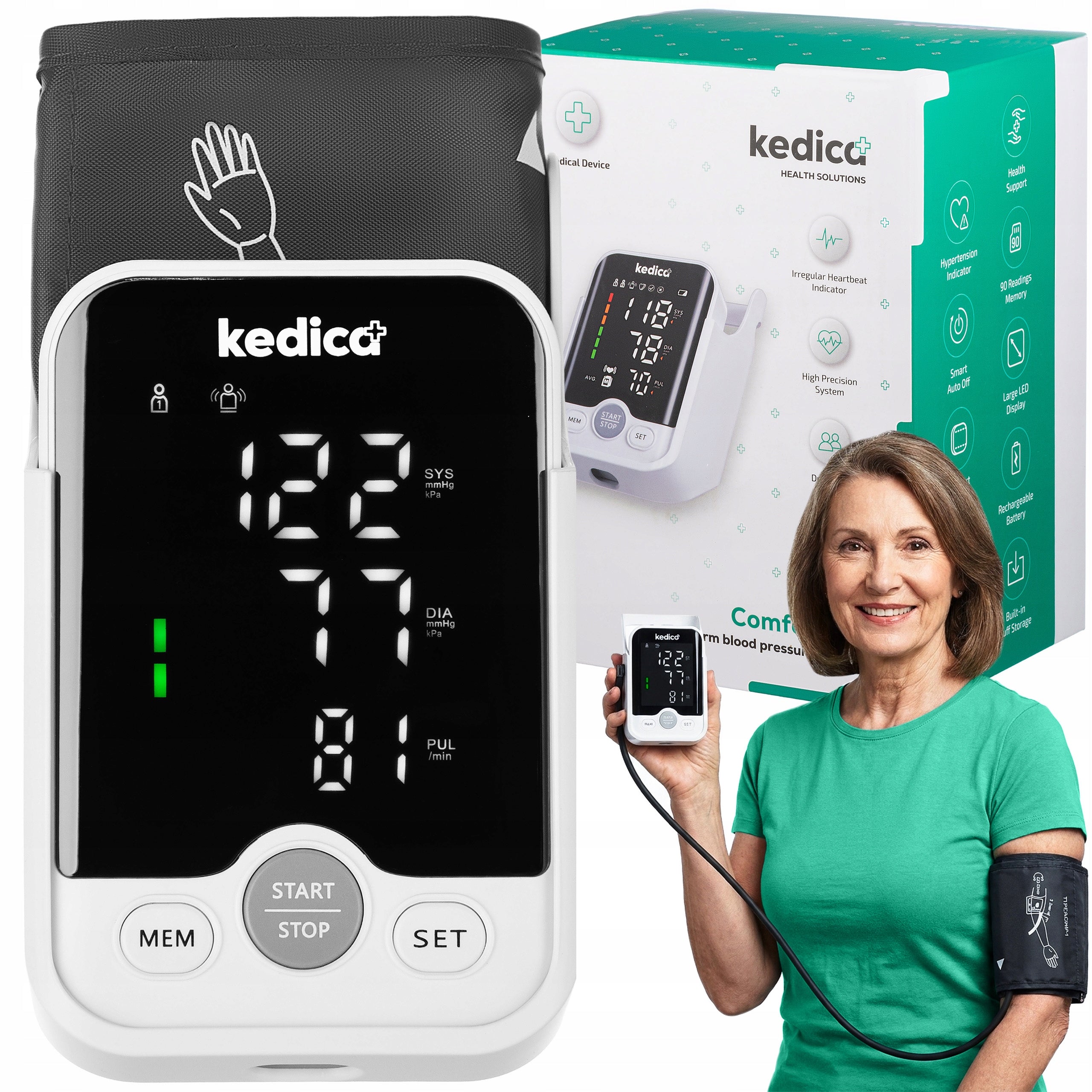 ELECTRONIC SHOULDER BLOOD PRESSURE MONITOR SPEAKS in Polish LED SCREEN KEDICA