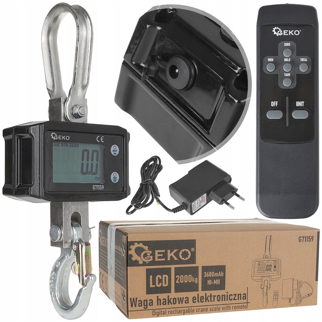 ELECTRONIC STORAGE HOOK SCALE WITH REMOTE CONTROL 2000kg GEKO
