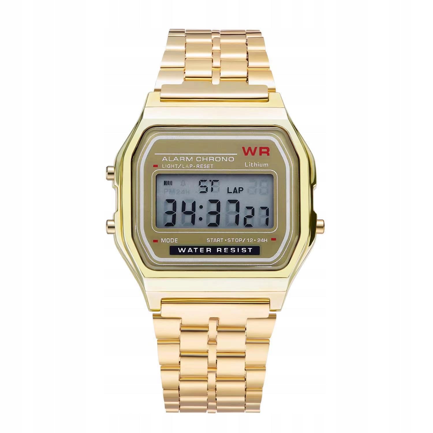 ELECTRONIC WATCH LCD GOLD - STOPWATCH, ALARM, RETRO STYLE