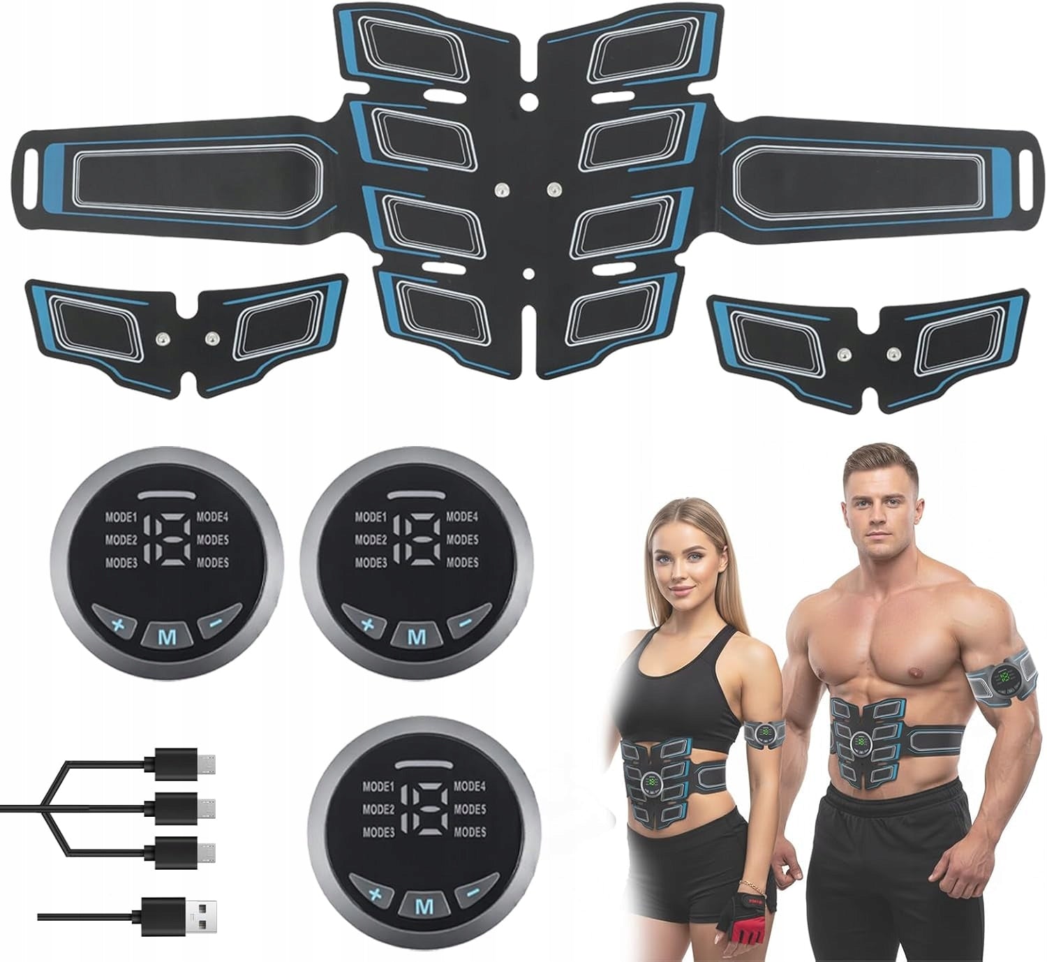 ELECTROSTIMULATOR EMS ABDOMINAL MUSCLES BELT + 2 BANDS FOR THIGHS AND LEGS