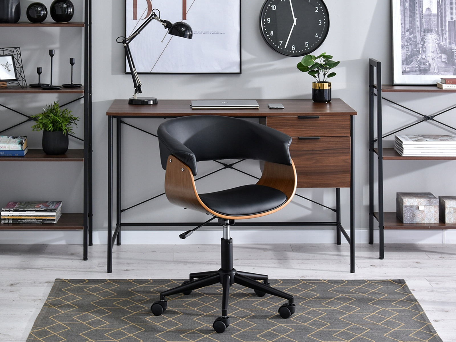 ELEGANT ARMCHAIR MADE OF BENT WOOD MANZA WALNUT BLACK FAUX LEATHER ADJUSTMENT HIGH Brand Mebel-Partner