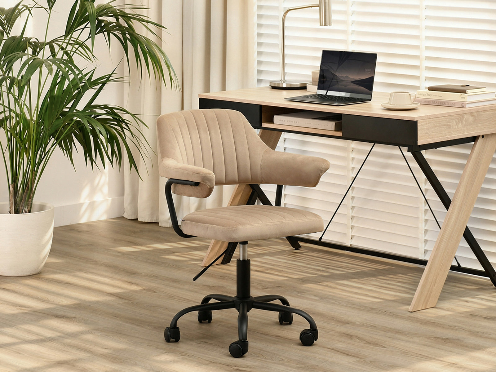 ELEGANT CHAIR DESK CHAIR MERLIN BEIGE STRONG VELVET BLACK FRAME Brand Mebel-Partner