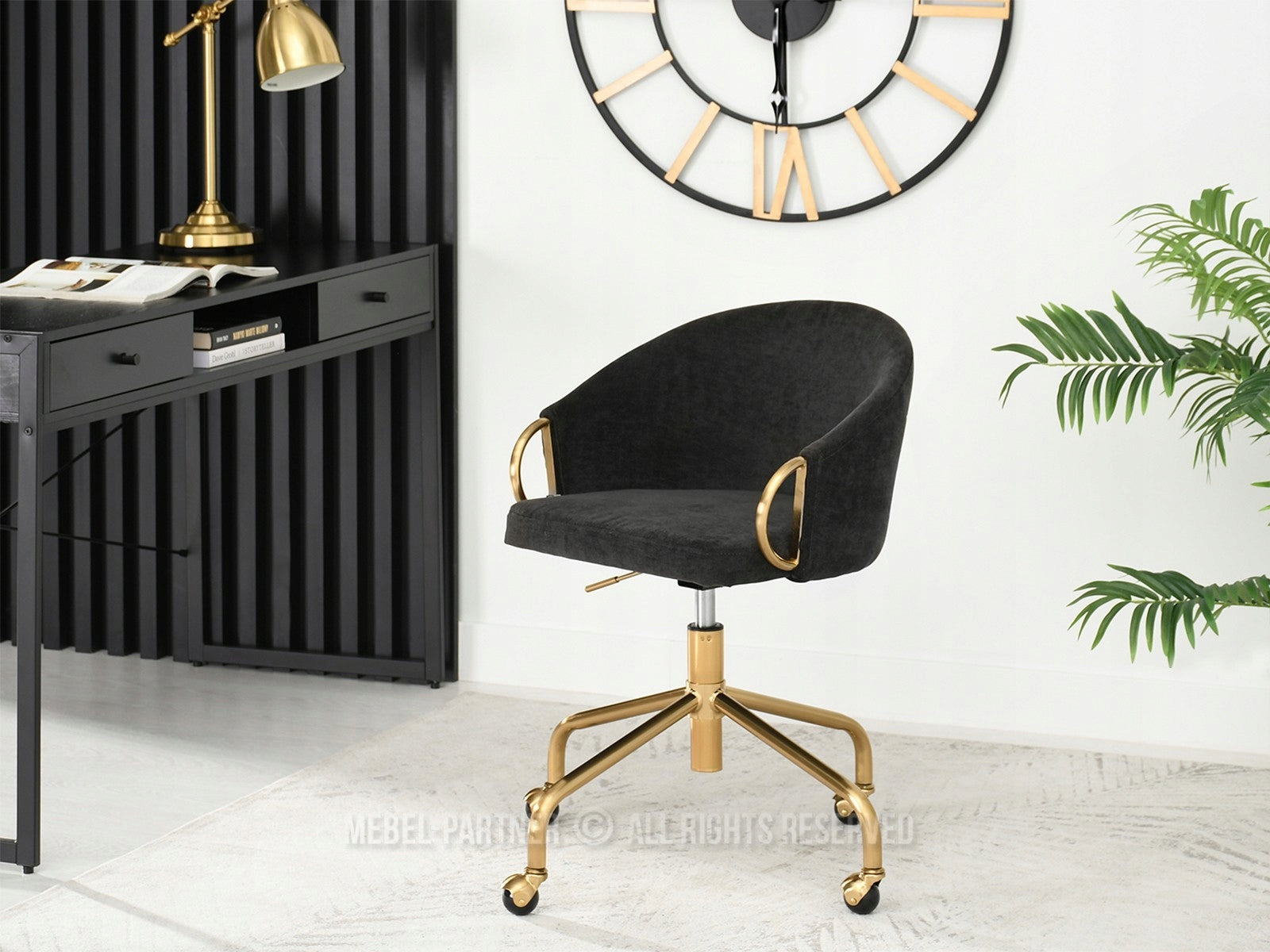 ELEGANT CHAIR ON WHEELS FOR DESK ON GOLDEN LEG CLARA BLACK Brand Mebel-Partner