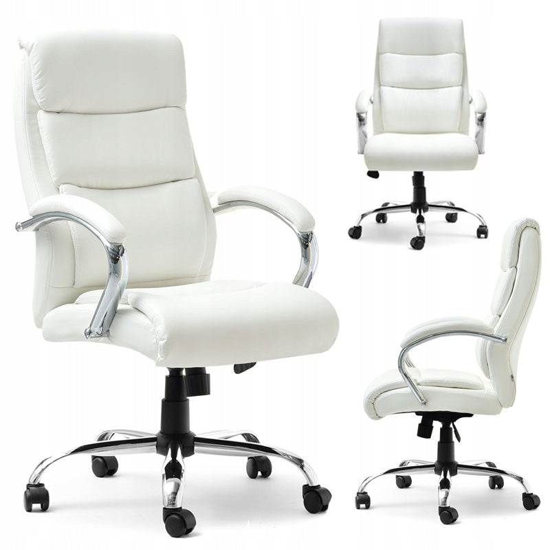 ELEGANT COMFORTABLE OFFICE CHAIR LEATHER LUX WHITE CHROME MOBILE BASE