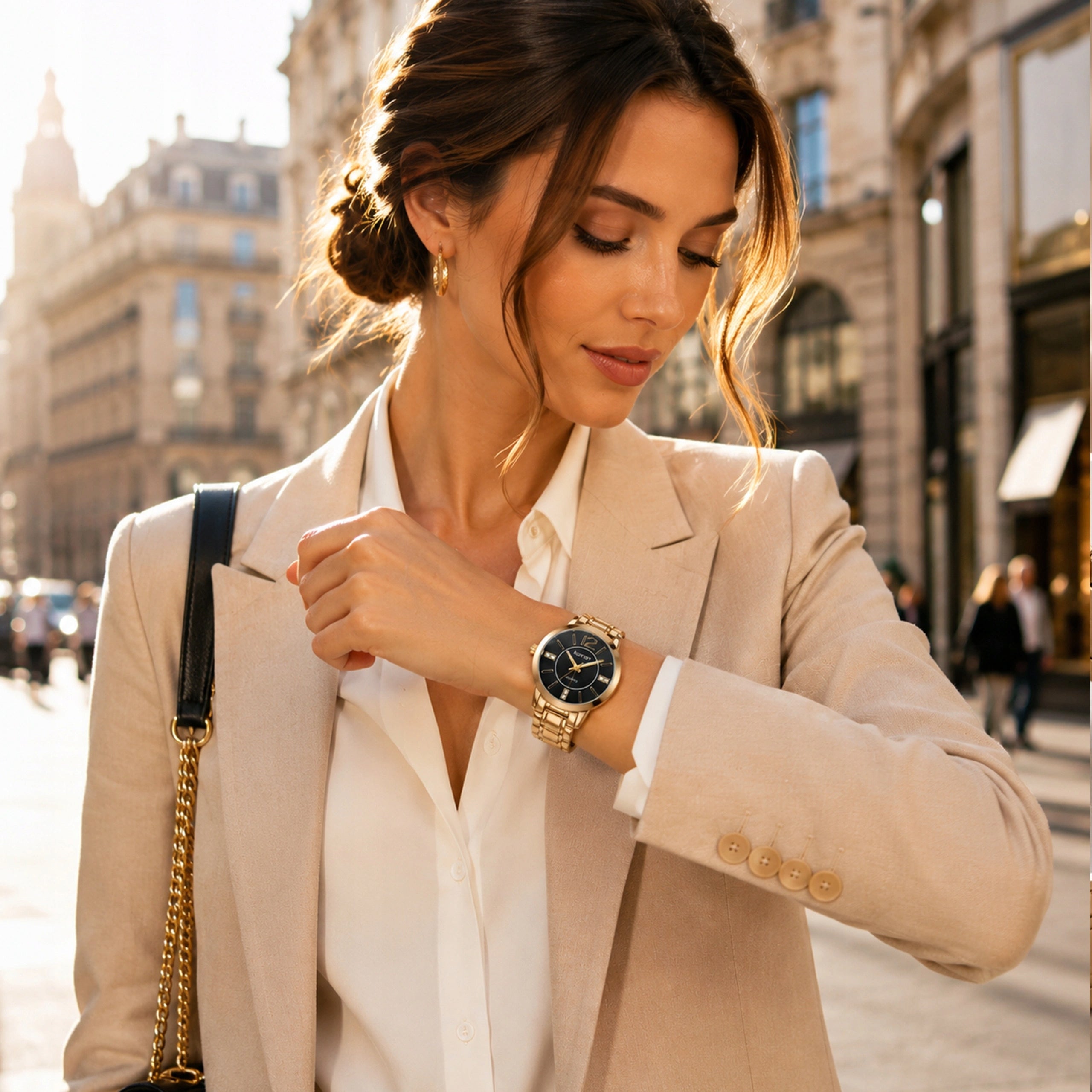 ELEGANT GOLD CLASSIC WATCH KURREN BRACELET ZIRCON QUARTZ 3ATM Gender woman