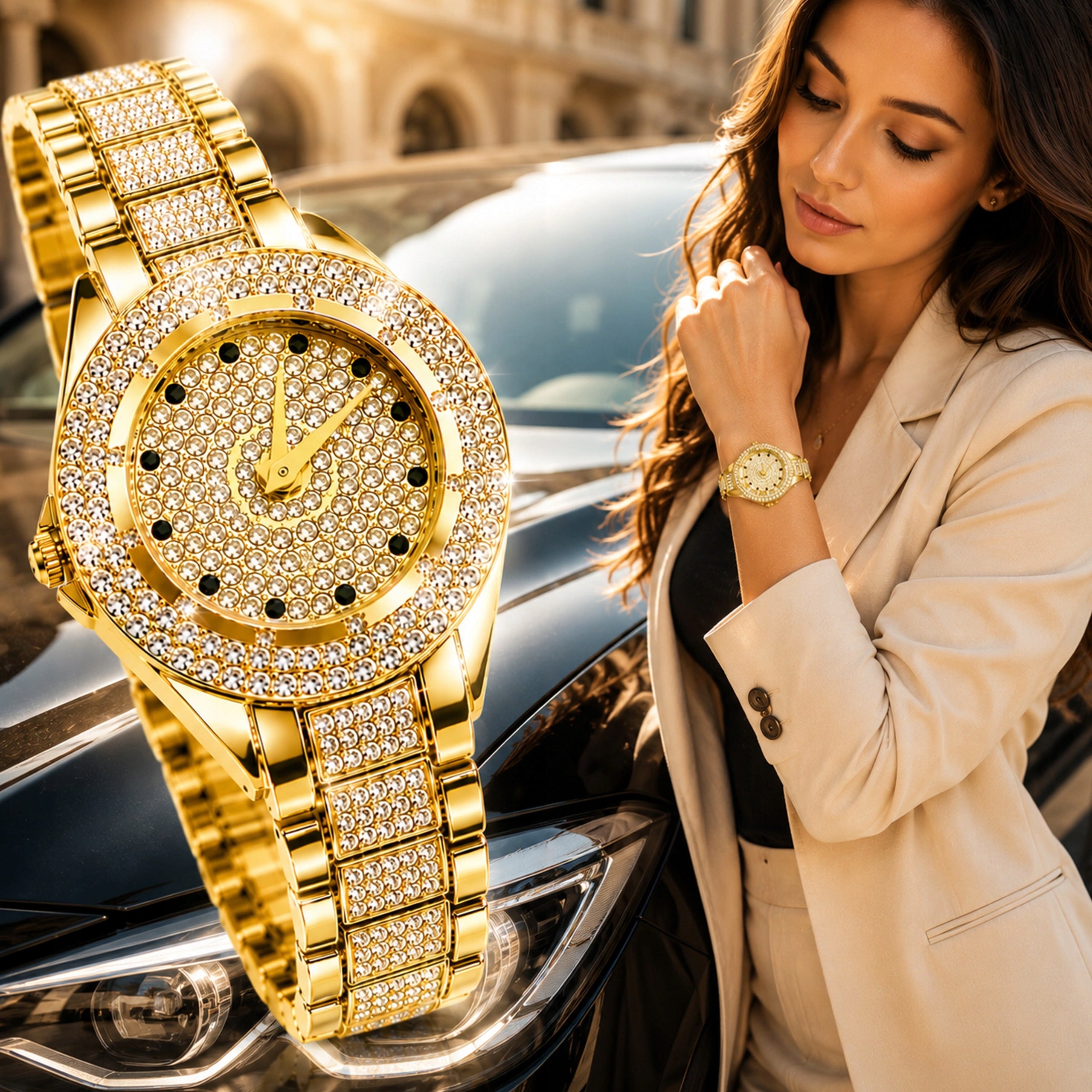 ELEGANT GOLD WOMEN'S WATCH KURREN QUARTZ RHINESTONES FOR GIFT FASHIONABLE Gender woman