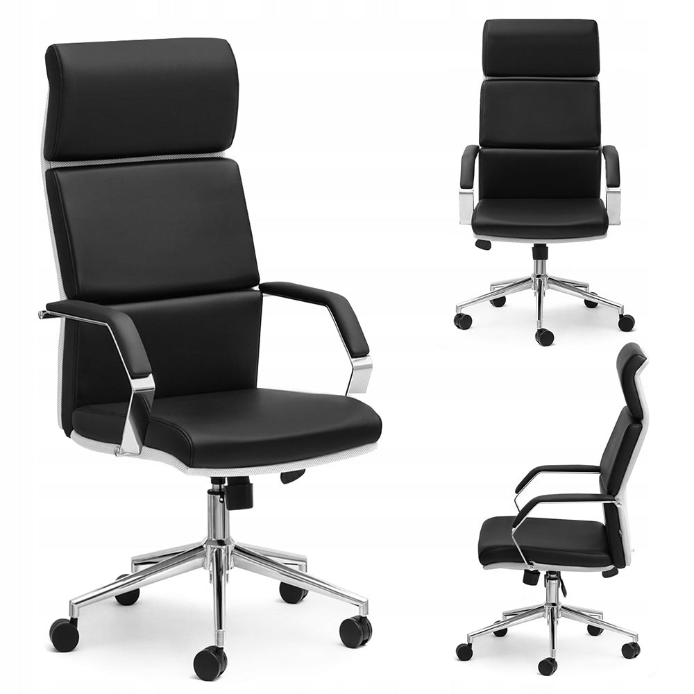 ELEGANT LEATHER HIGH BACK OFFICE CHAIR BOND BLACK CHROME
