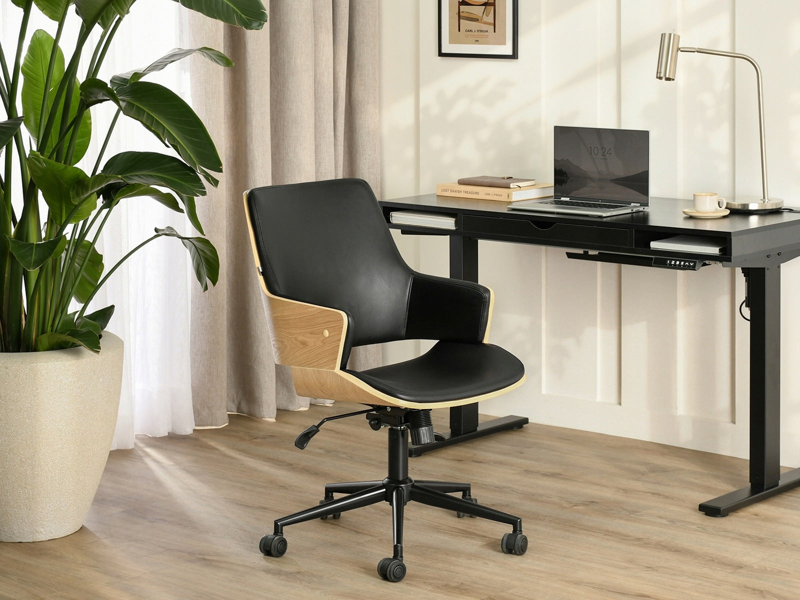ELEGANT OFFICE CHAIR SWIVEL BENT WOOD OAK OSCAR FAUX LEATHER BLACK Manufacturer code 5907698691716