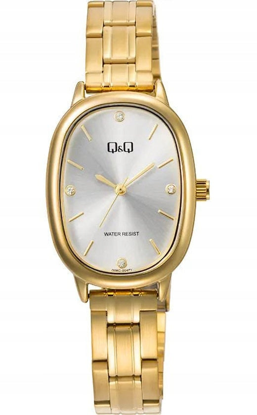ELEGANT OVAL GOLD WOMEN'S WATCH ON BRACELET Q&Q Q06C-004P RHINESTONES Packaging status original