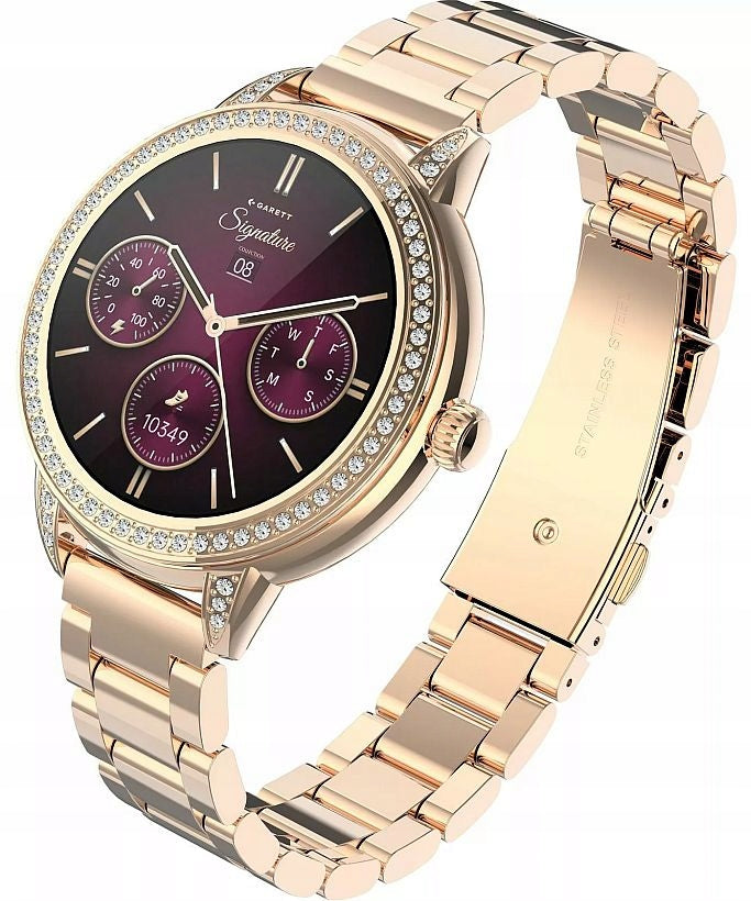 ELEGANT WOMEN'S JEWELRY SMARTWATCH GARETT STELLA PINK-GOLD SLIM SET