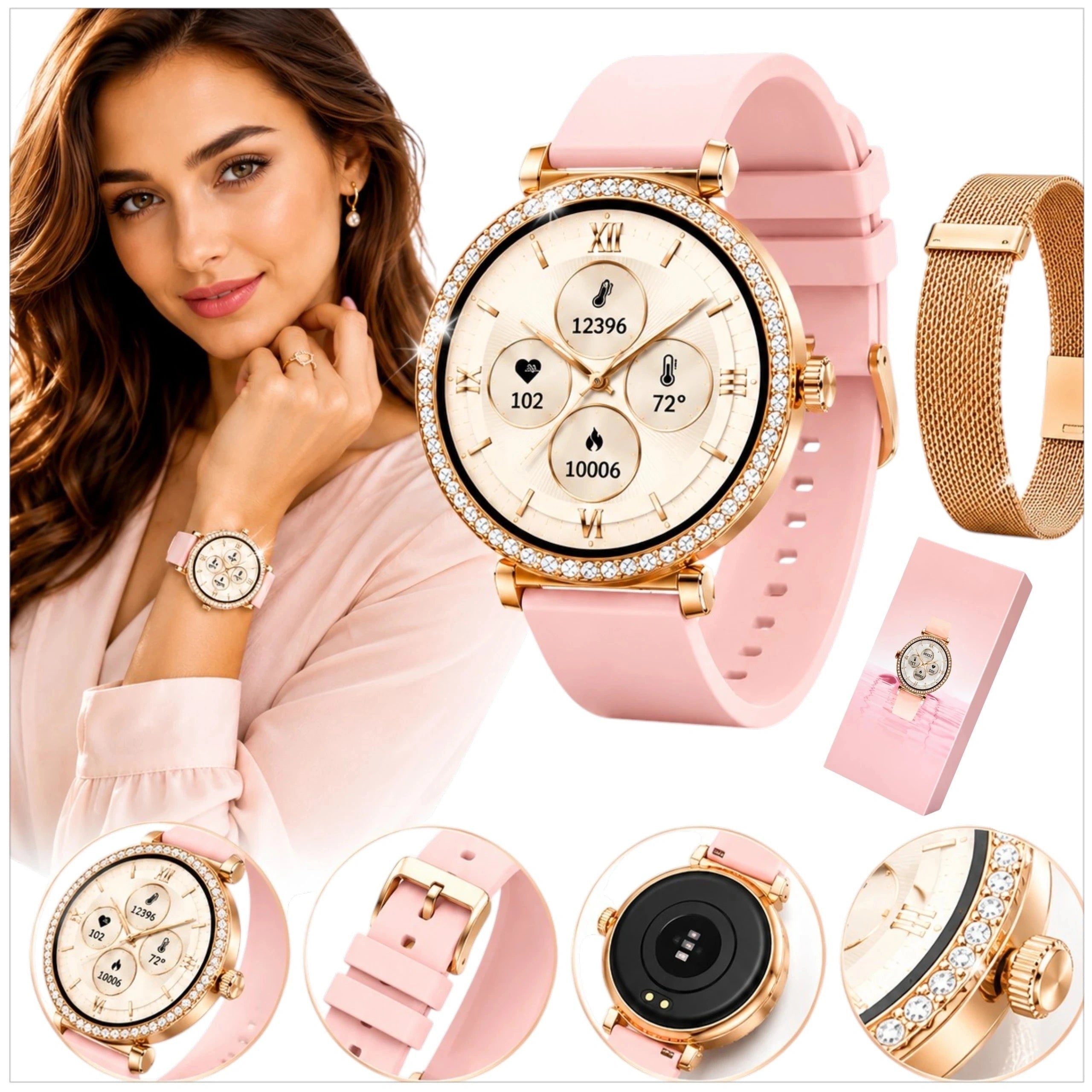 ELEGANT WOMEN'S SMARTWATCH SPORTS WATCH GOLD PINK FOR WOMAN MENU PL Packaging status original