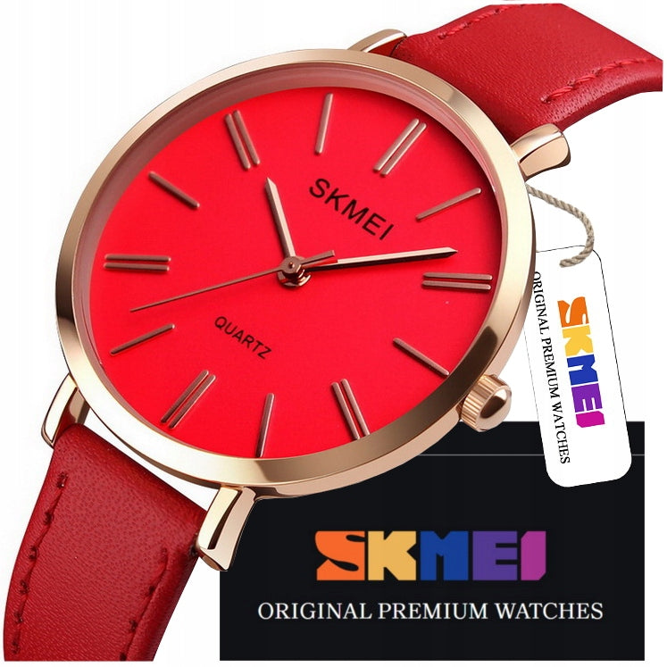 ELEGANT WOMEN'S WATCH SKMEI ON LEATHER STRAP HAND RED