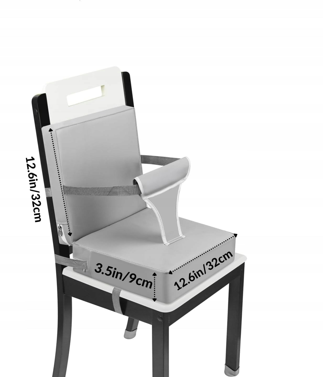 ELEVATING SEAT FOR CHILDREN CUSHION CHAIR BACK WITH BELT GREY Color shades of gray and silver
