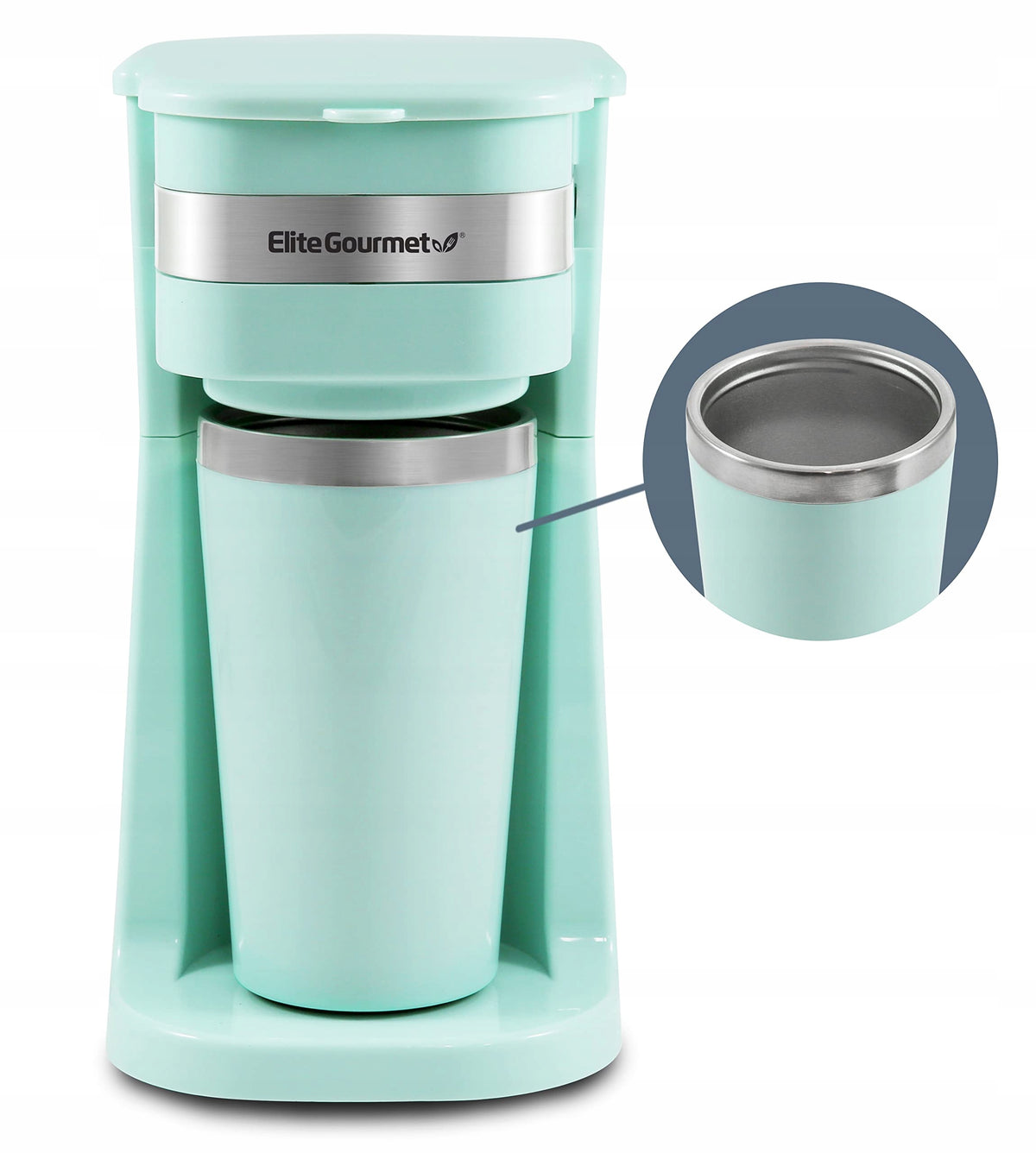ELITE GOURMET Compact Coffee Maker with Coffee Thermos Mint Green