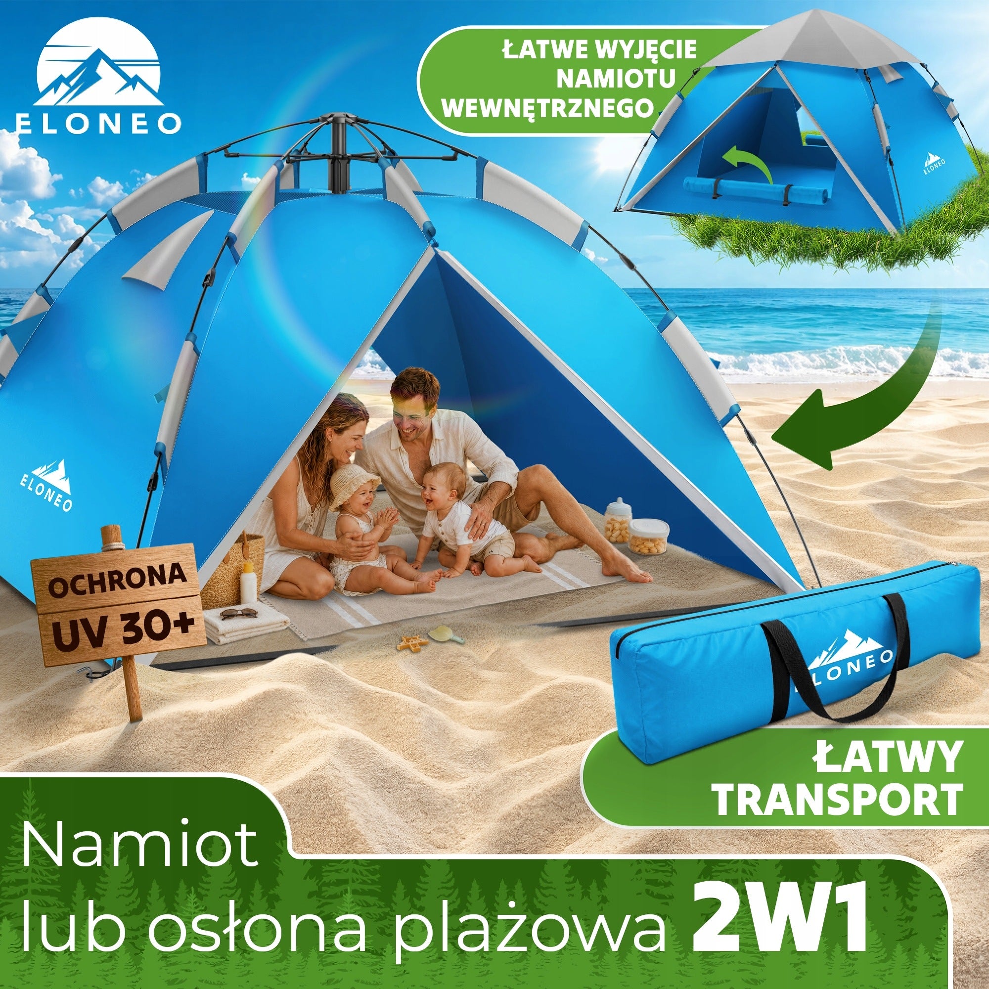 ELONEO Pop-Up Tent Self-folding 245x225x150cm Blue-Grey Number of people 4