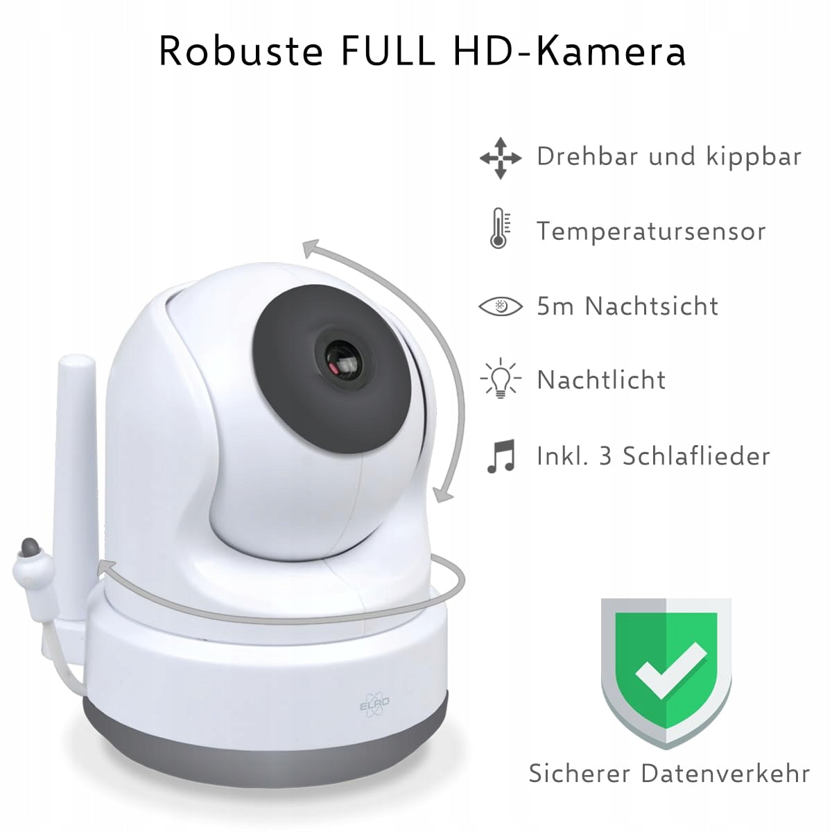 ELRO Baby monitor HD night rotating camera Brand Elro